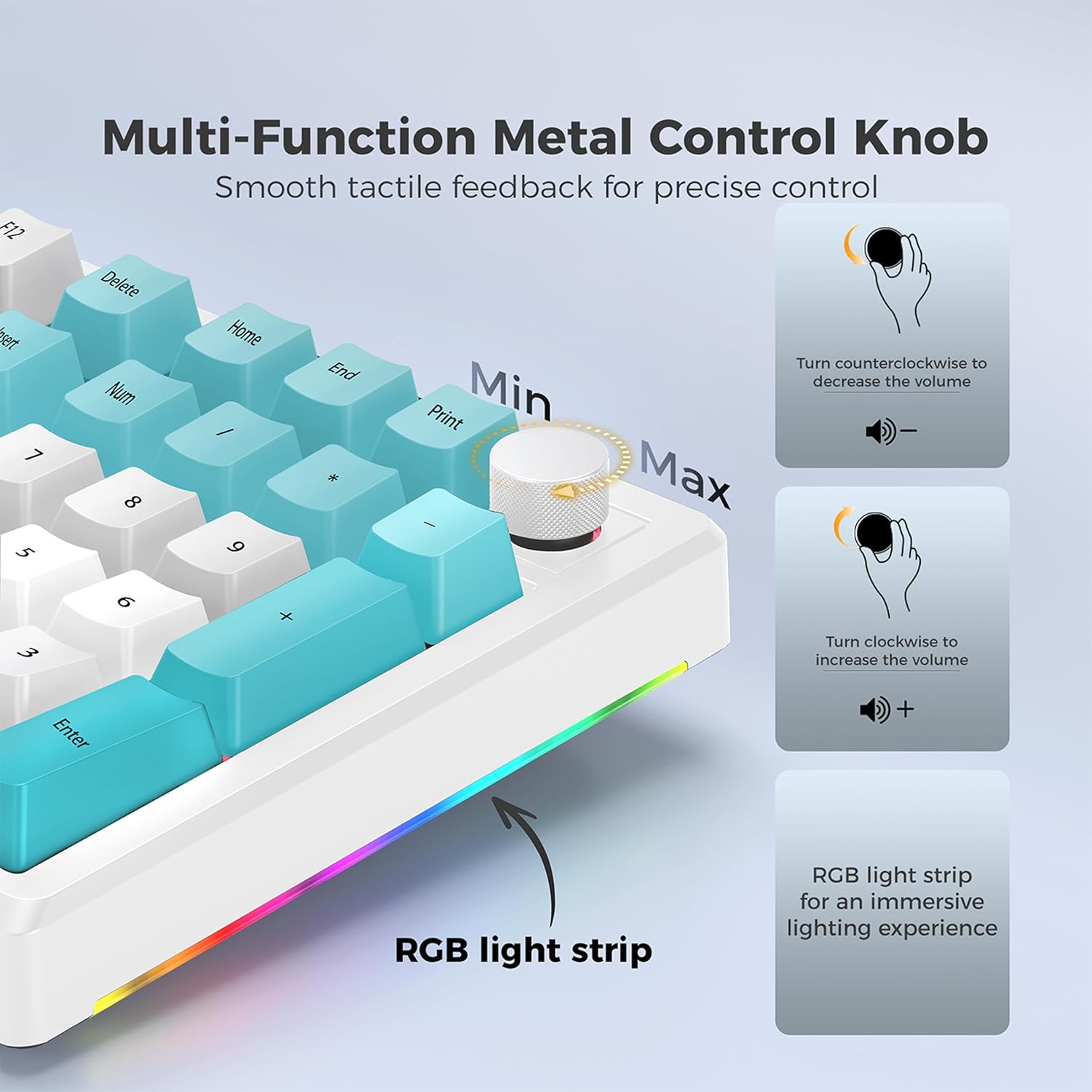 LUMI101 Wireless Mechanical Keyboard,Full-size keyboard with numeric keypad，Tri-Mode BT5.0/2.4GHz/USB-C Hot Swappable Custom Keyboard,RGB Backlit Computer Gaming Keyboards for PC/Tablet/PS/Xbox(Blue)