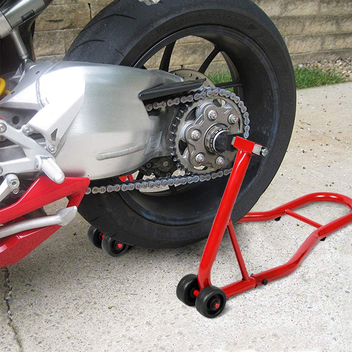 GOPLUS Motorradständer Hinten, Montageständer Farbwahl, Motorradhalter Hinterradständer Radständer Radhalter für Hinterrad (Rot)
