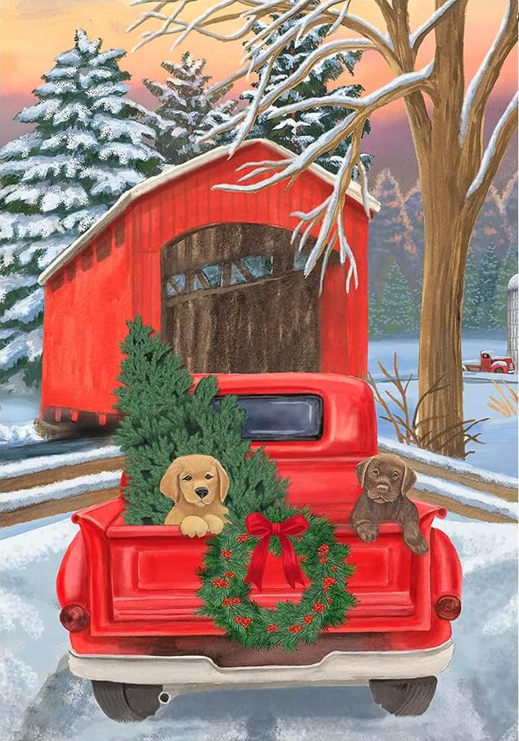 NAIMOER Christmas Diamond Painting Kits for Adults, Full Drill Red Truck Diamond Painting Kits 5D Winter Diamond Painting Kits Animals Diamond Art Picture Craft for Home Wall Art Decor 30x40cm
