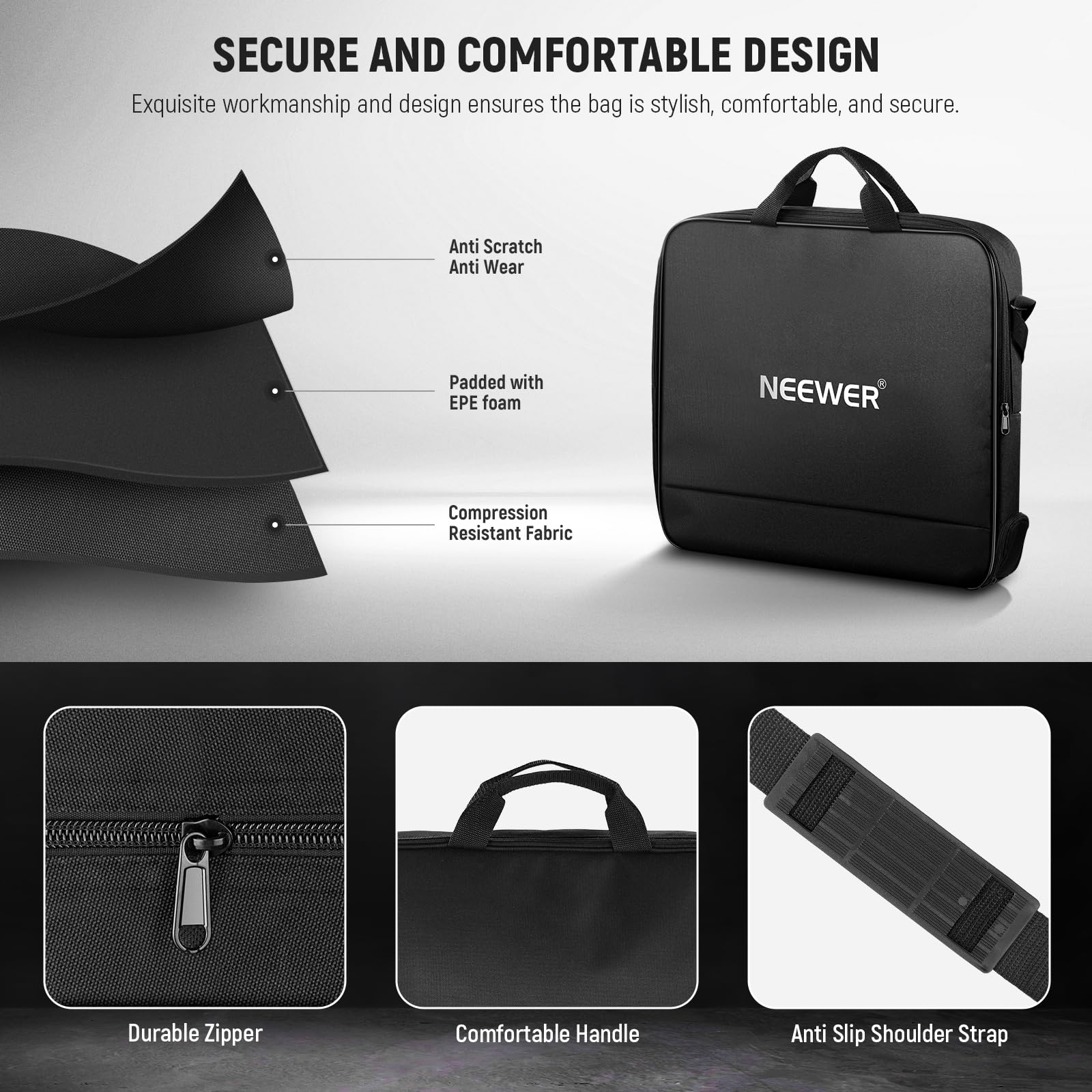 NEEWER Borsa da Trasporto per Ring Light 12" per RH12B RH12C RH10B RH8B, Custodia Protettiva Portatile in Nylon da 50x42cm con Sezione Separata per Treppiede Stativo Luce Piegato Fino a 50cm