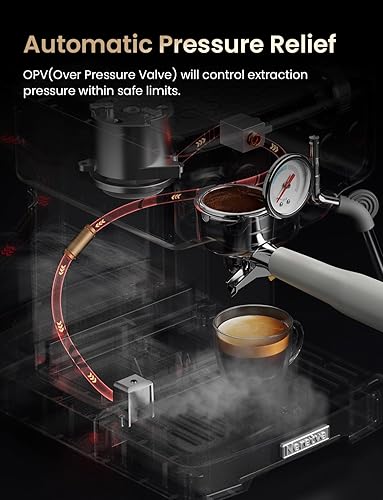 Miniatura 5 de Neretva Máquina de café expreso, 15 bar con medidor de presión visible, máquina de café espresso profesional con espumador de leche y acero
