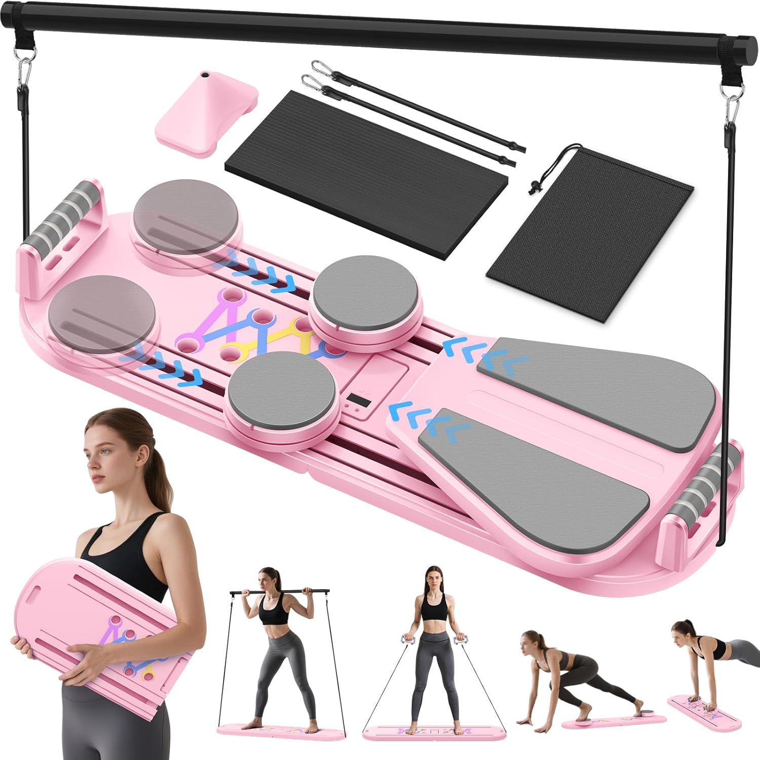 Foldable Pilates Board for Home Workout, 2025 New Pilates Reformer Set with Smart Timer, 7-in-1 Multifunctional Pilates Board Fitness Board, Pilates Reformer Machine Pilates Sliding Board