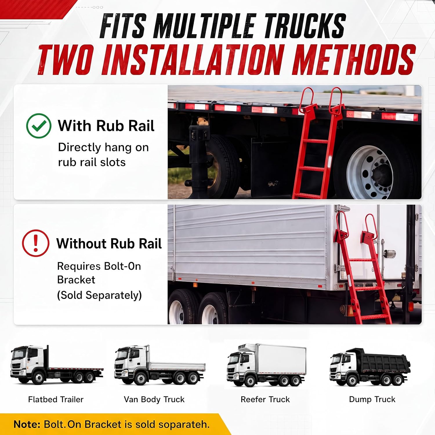 Fumete 4.99" x 53" Foldable Truck Ladder Heavy Duty Steel Portable Truck Access Ladder with Non Slip Pedal Rubber Feet Easy Install for Flatbed Semi Cargo Access
