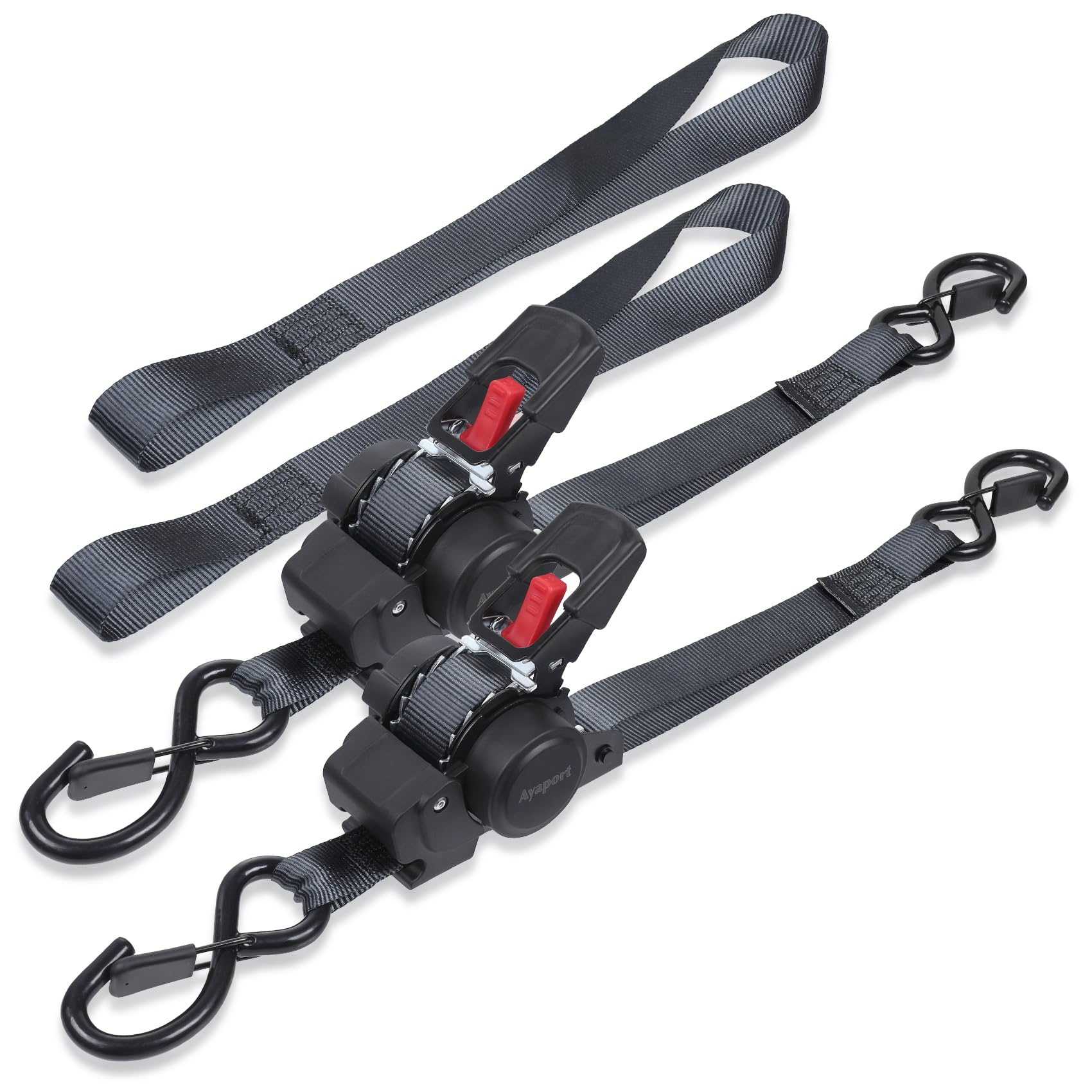 2-Pack Auto Retracting Ratchet Straps – 1" X 10', 1500LB Break Strength, With Soft Loops & Storage Bag
