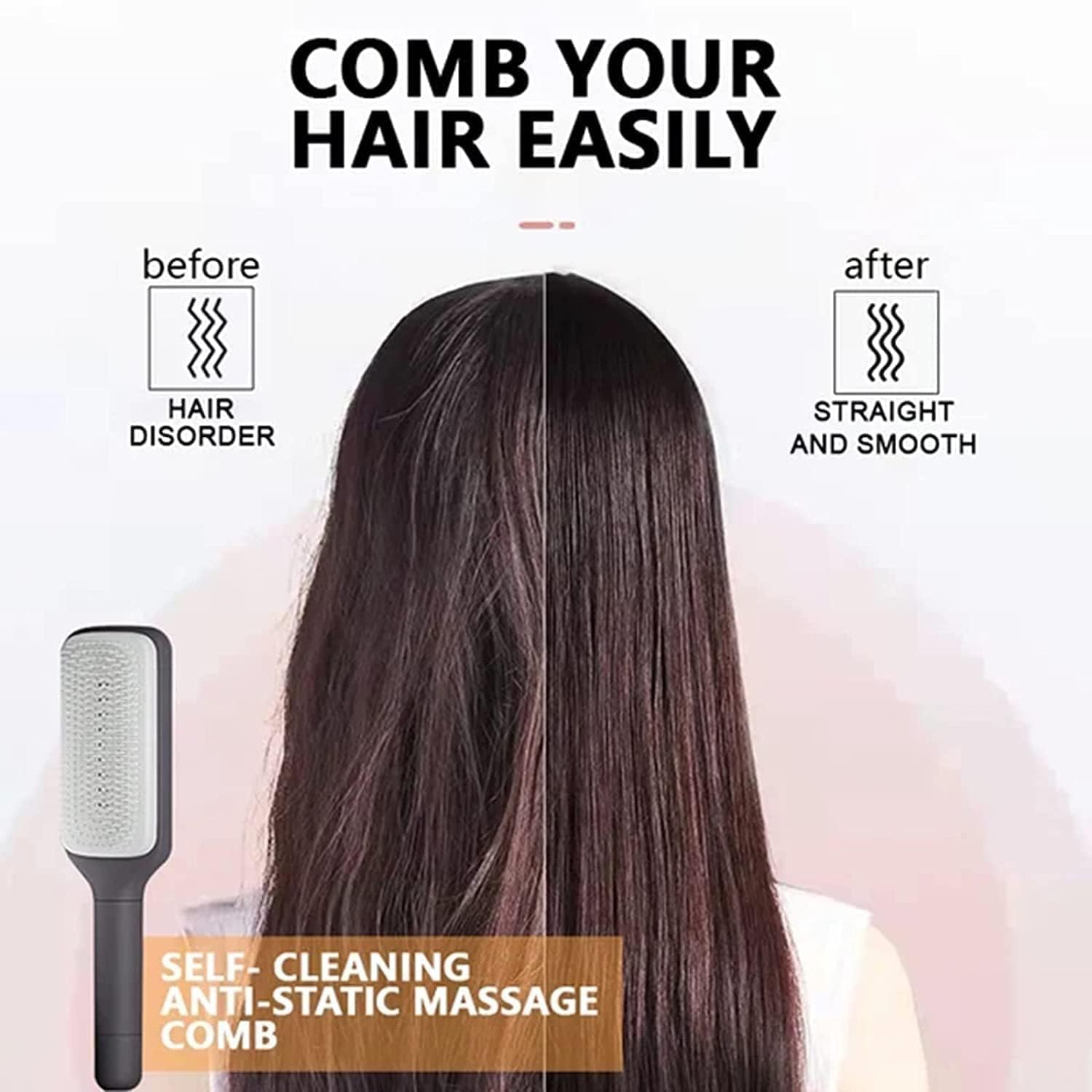 GLITZEN Self-Cleaning Anti-static Massage Hair Brush, Organic Hair Brush Without Pulling, 4-in-1 Self Cleaning Hairbrush, Rotating Design, Professional Detangling Brush for Dry Hair, Adults and Kids (Multicolour) 4