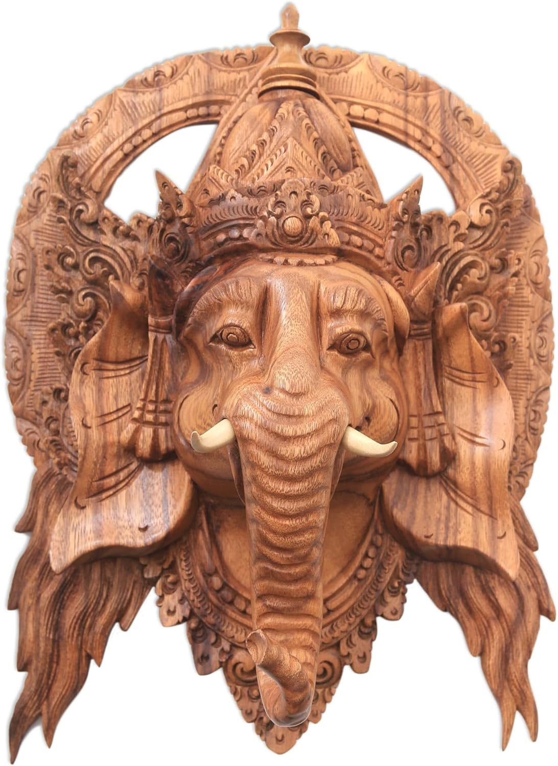 NOVICA Artisan Handcarved Wood Mask Lord Ganesha Decorative Wall from Bali Brown Indonesia Masks Hinduism Balinese Traditional Carvings Cultural [13.75in H x 9.75in W x 6.25in D] ' Natural Ganesha'