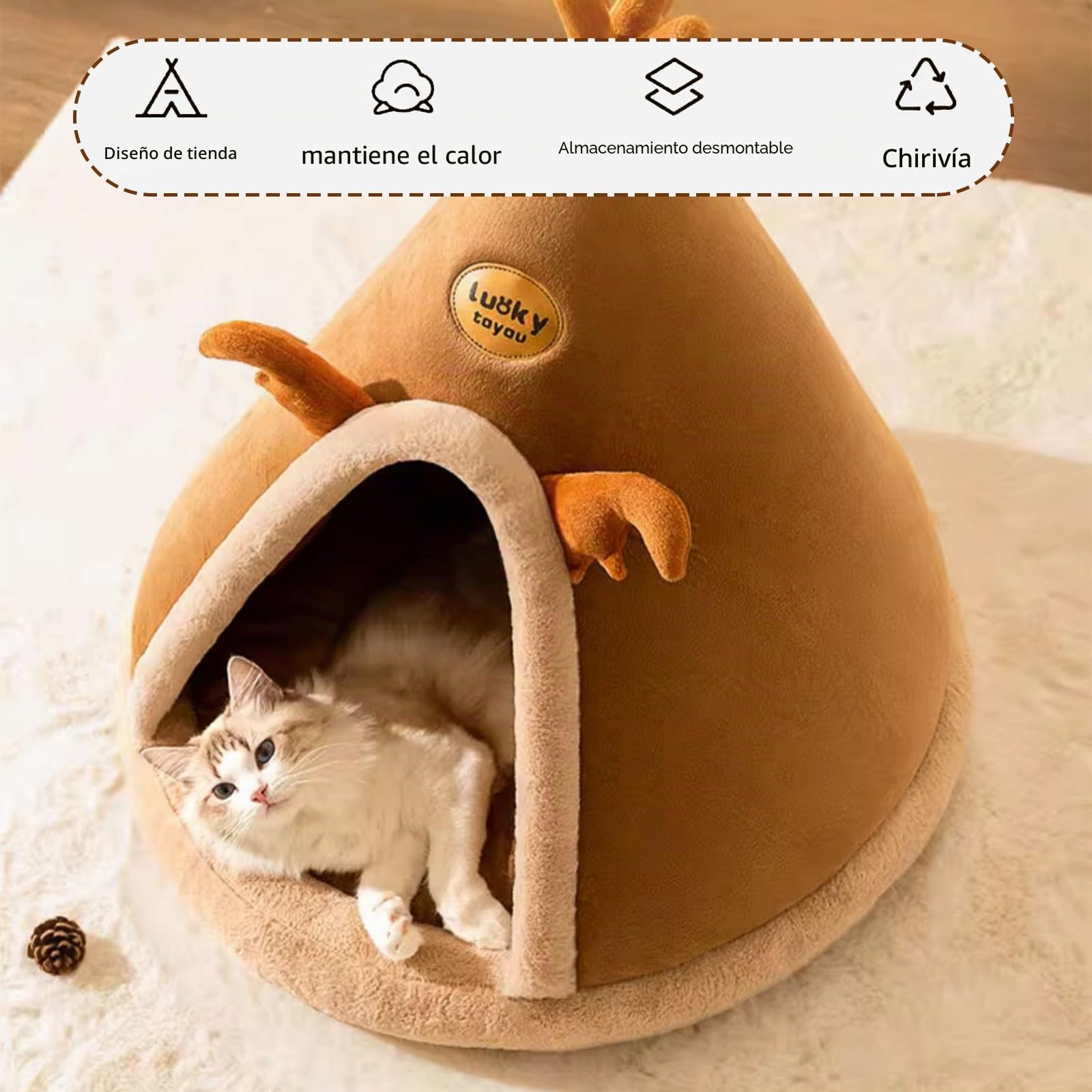Galatée Cama Cueva para Gatos, Cómodo Tipi para Gatos Triangular, Casa Cueva y Cama para Gatos De Vacaciones para Mascotas, Tienda De Campaña Acogedora y Cálida para Perros y Gatos(XL, Gris)