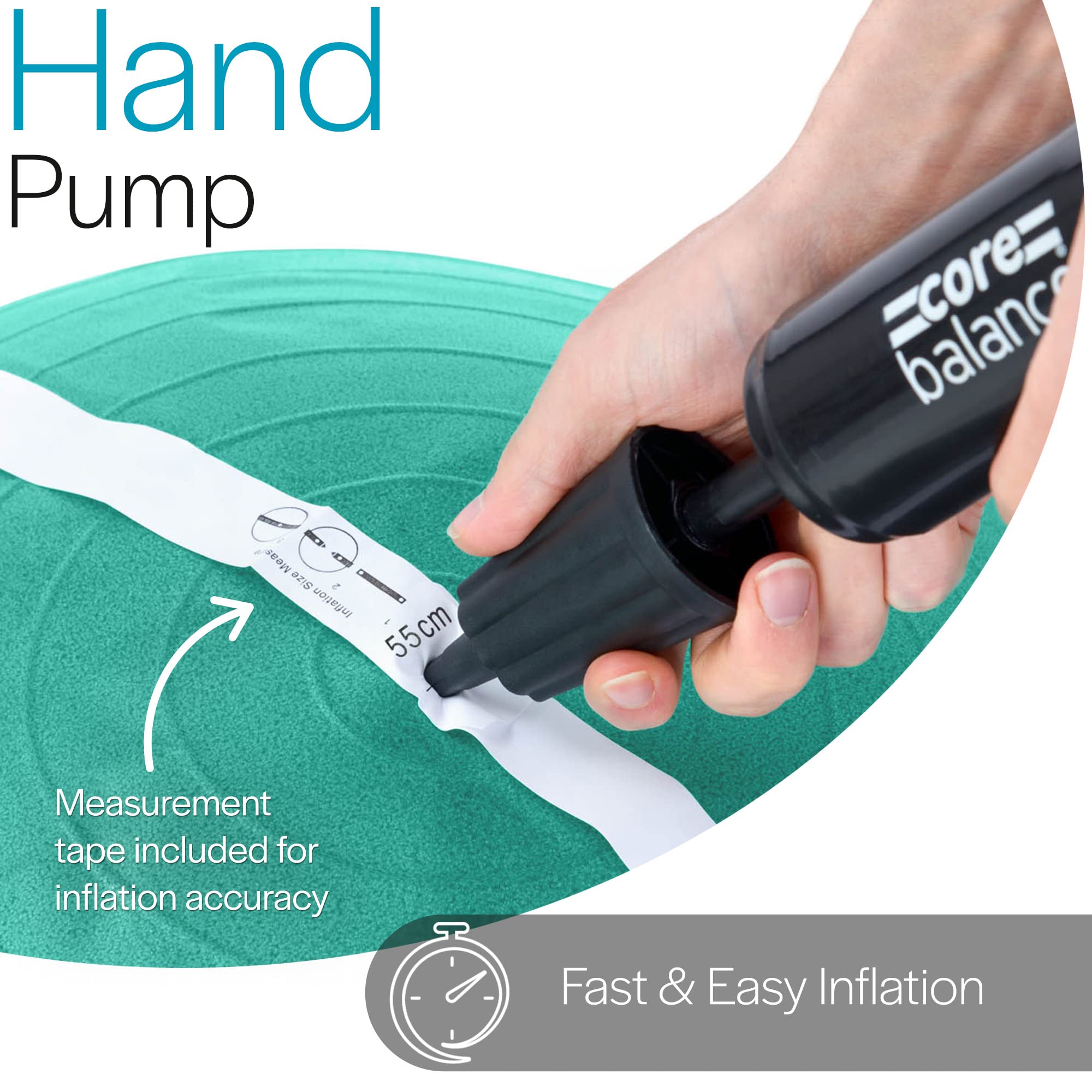 Core Balance Anti Burst Gym Ball, 45-85cm With Hand Pump (55cm, Teal) - Image 3