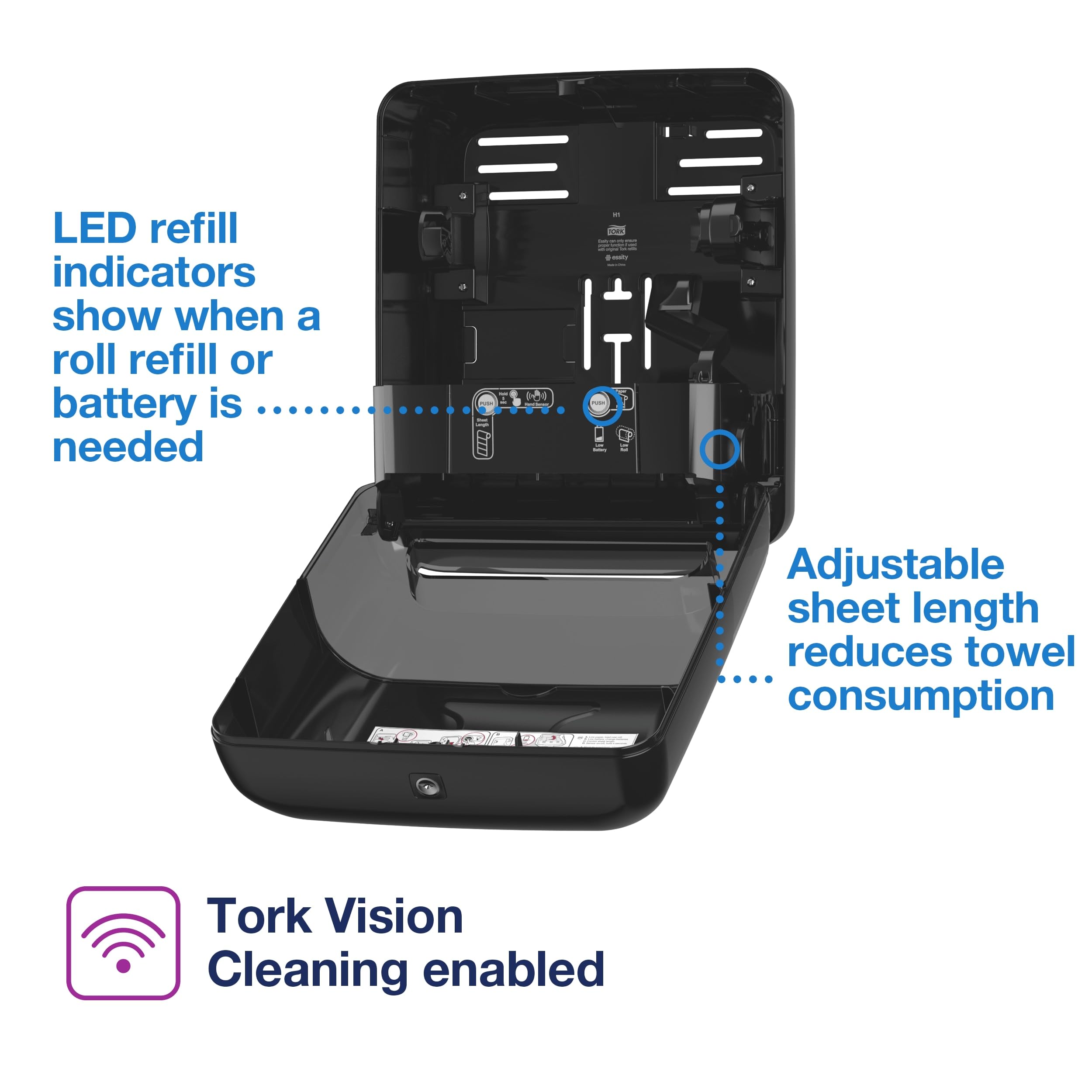 Tork Matic - Dispensador automático de Rollos de Toallas de Mano, Color Negro, H1, dispensación única, Rango de elevación, 5511284