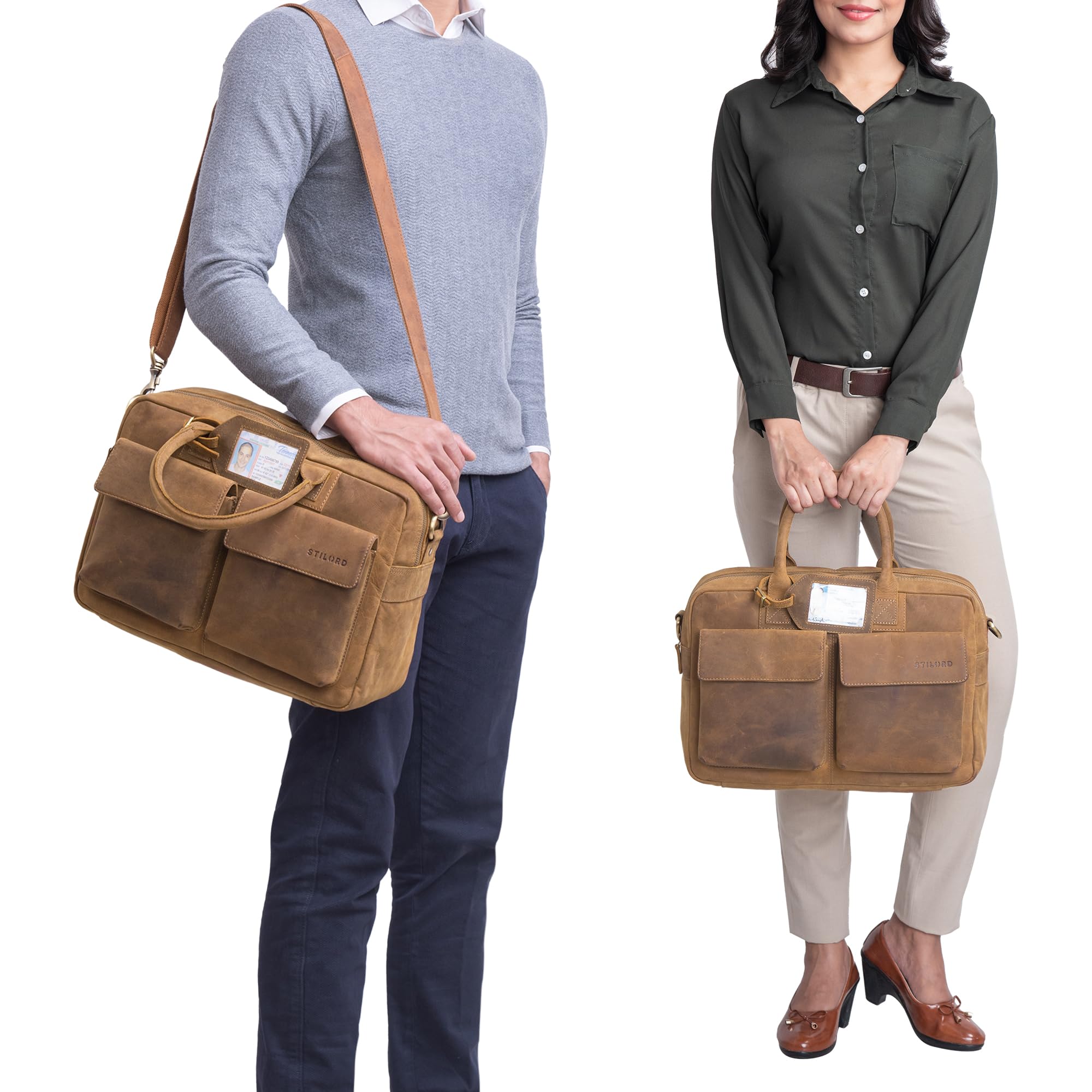 STILORD Carlo Große Umhängetasche Leder Lehrertasche Aktentasche Schultertasche Reise Beruf Freizeit 15,6 Zoll Laptop College Bag Arbeit Büro Farbe:Cognac - braun