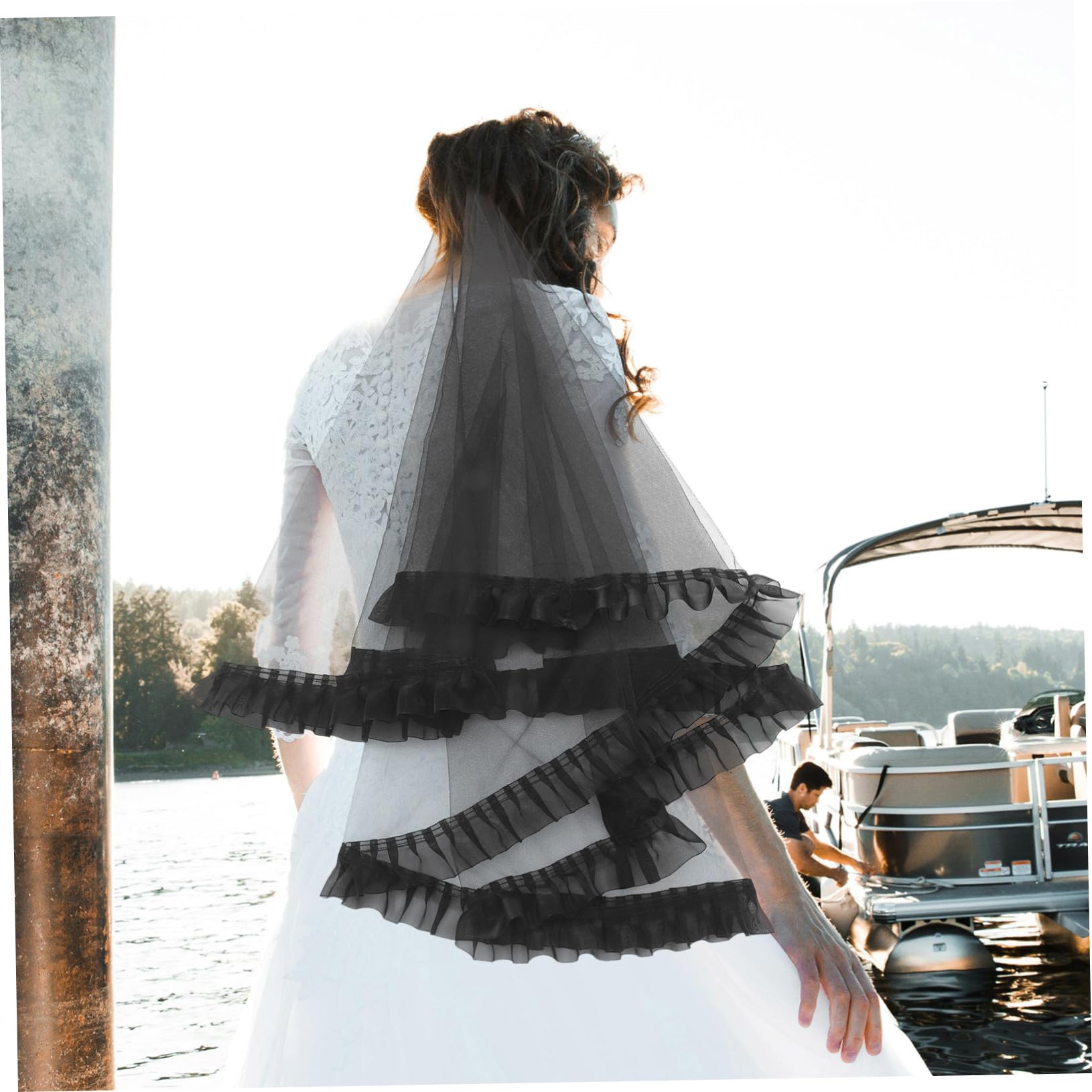 2stücke Schwarzes Spitzenhochzeitsveil Mit Kamm Eleganter Brautschleier Für Hochzeiten Verlobungen Und Fotoshootings Einfach Zu Befestigen Stilvolles Design Mit Perlenverzierung