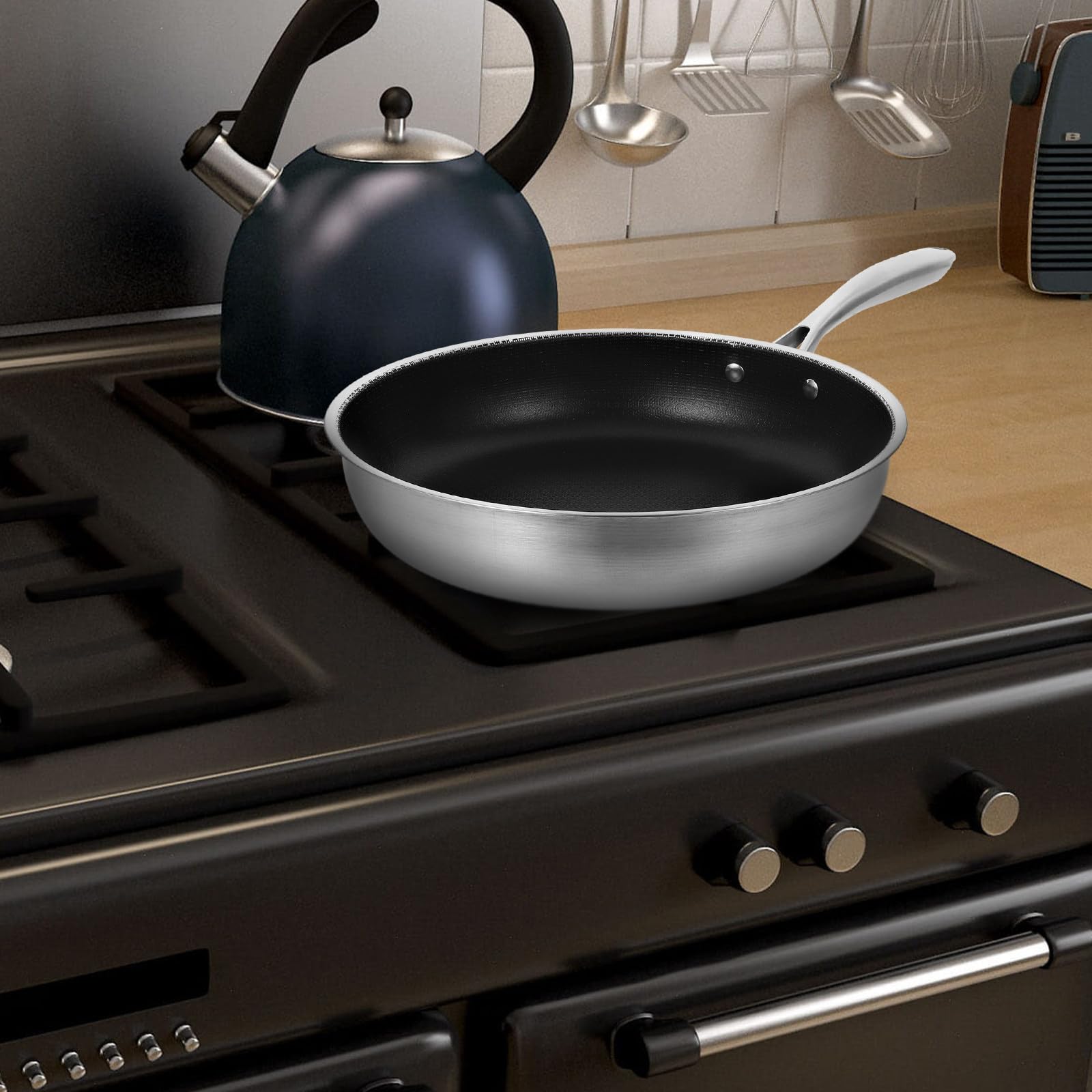 Padella Leggera in Uova e Struttura Acciaio Inossidabile a Nido D'ape, Manico Ergonomico Cucinare in Cucina Steak e Frittate