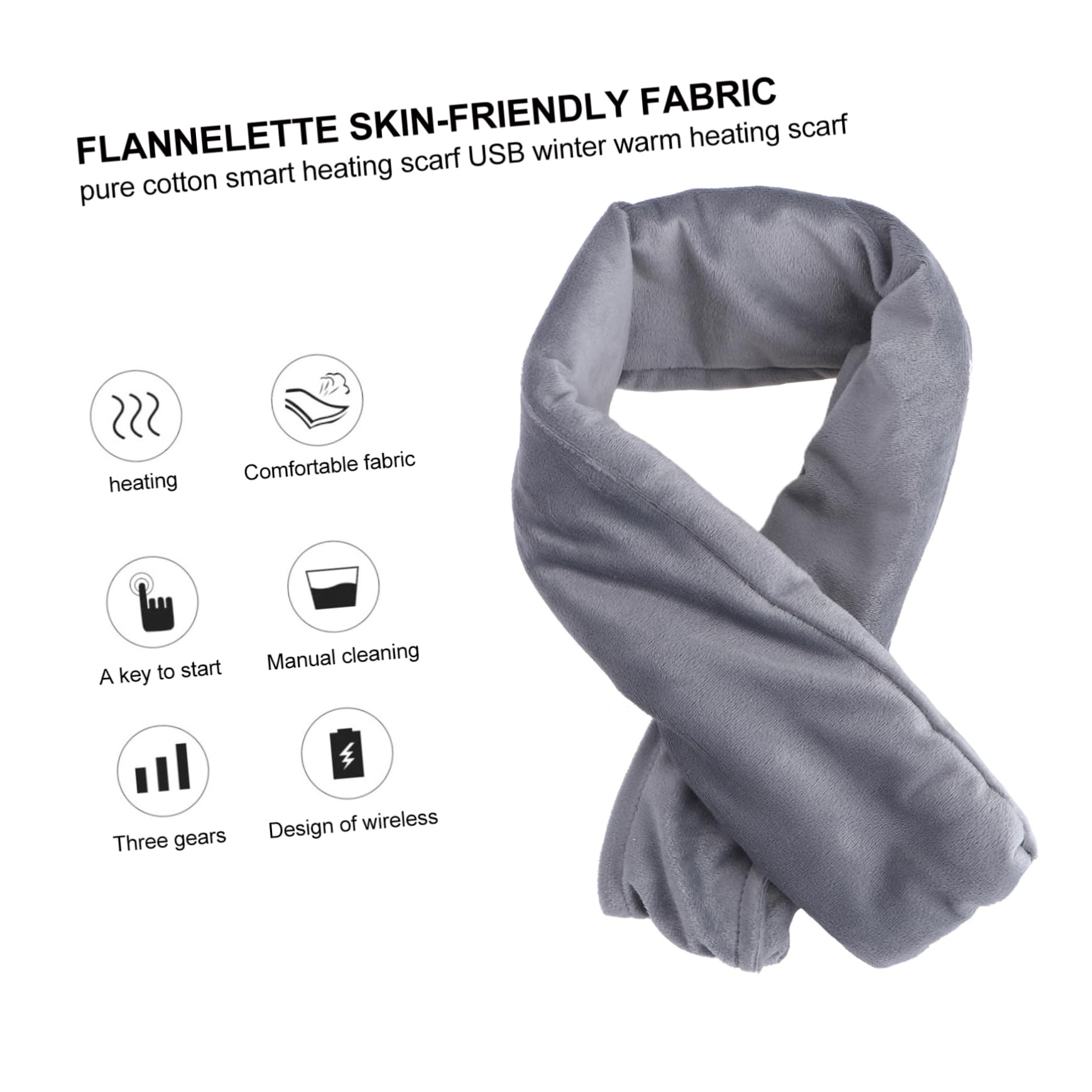 VALICLUD Bufanda Calentada Carga USB Pañuelo Calefactable Lavable Bufanda Térmica de Invierno para Uso Diario