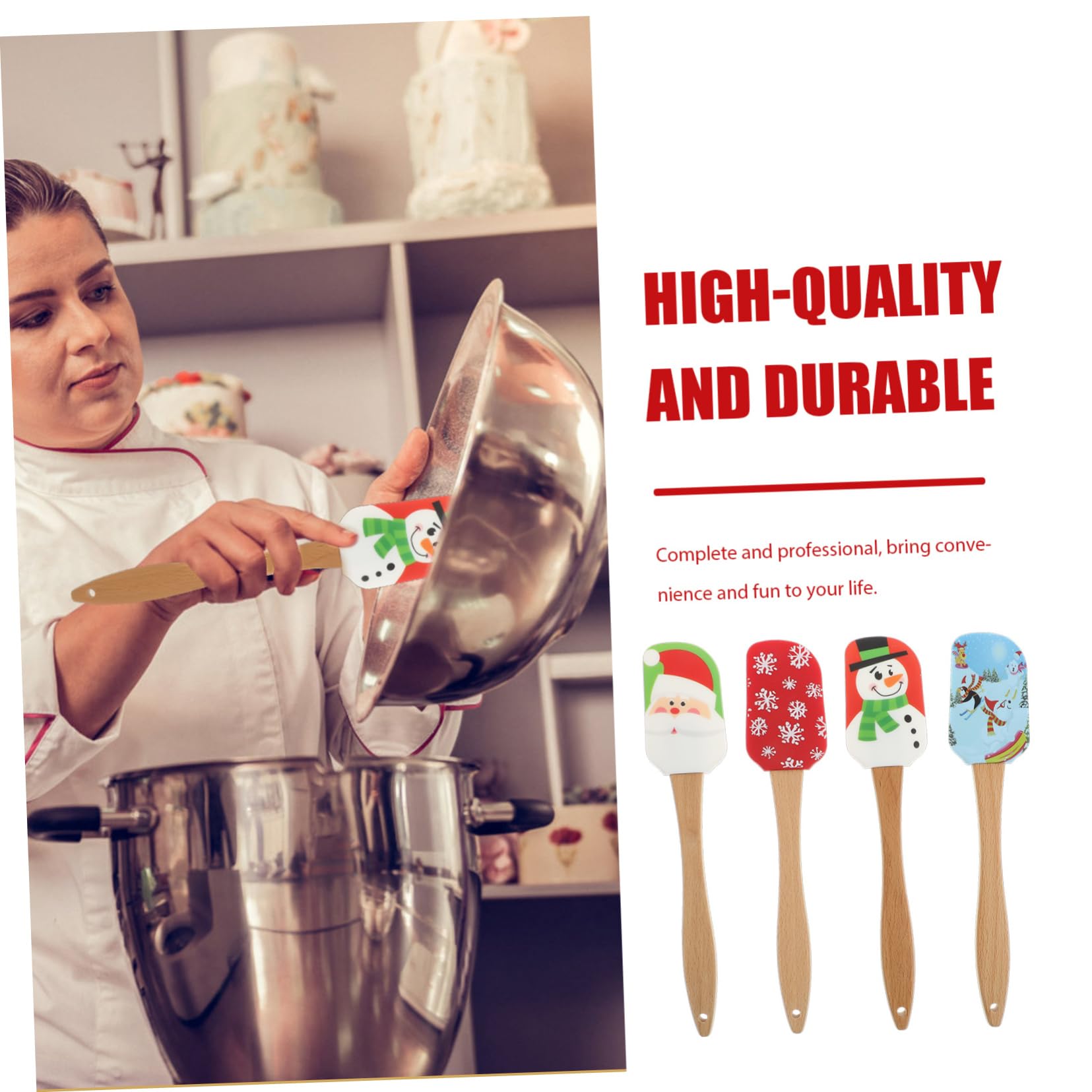 ULTECHNOVO Espátulas de Silicona Diseño Ergonómico Juego de 4 para Repostería Navideña y Aptas para Uso Alimentario Color Aleatorio Ideales para Cocina en Casa y Restaurante