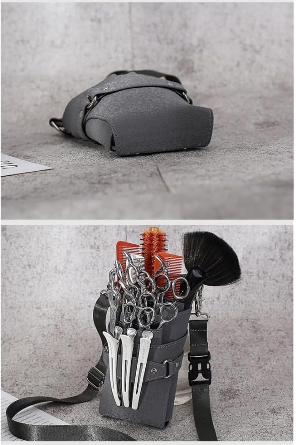 Vilom 理髪ツールバッグ 大容量 7ナイフスロット コーム ハサミ収納 美容師 理髪師 ウエスト メッセンジャー (14*6.5