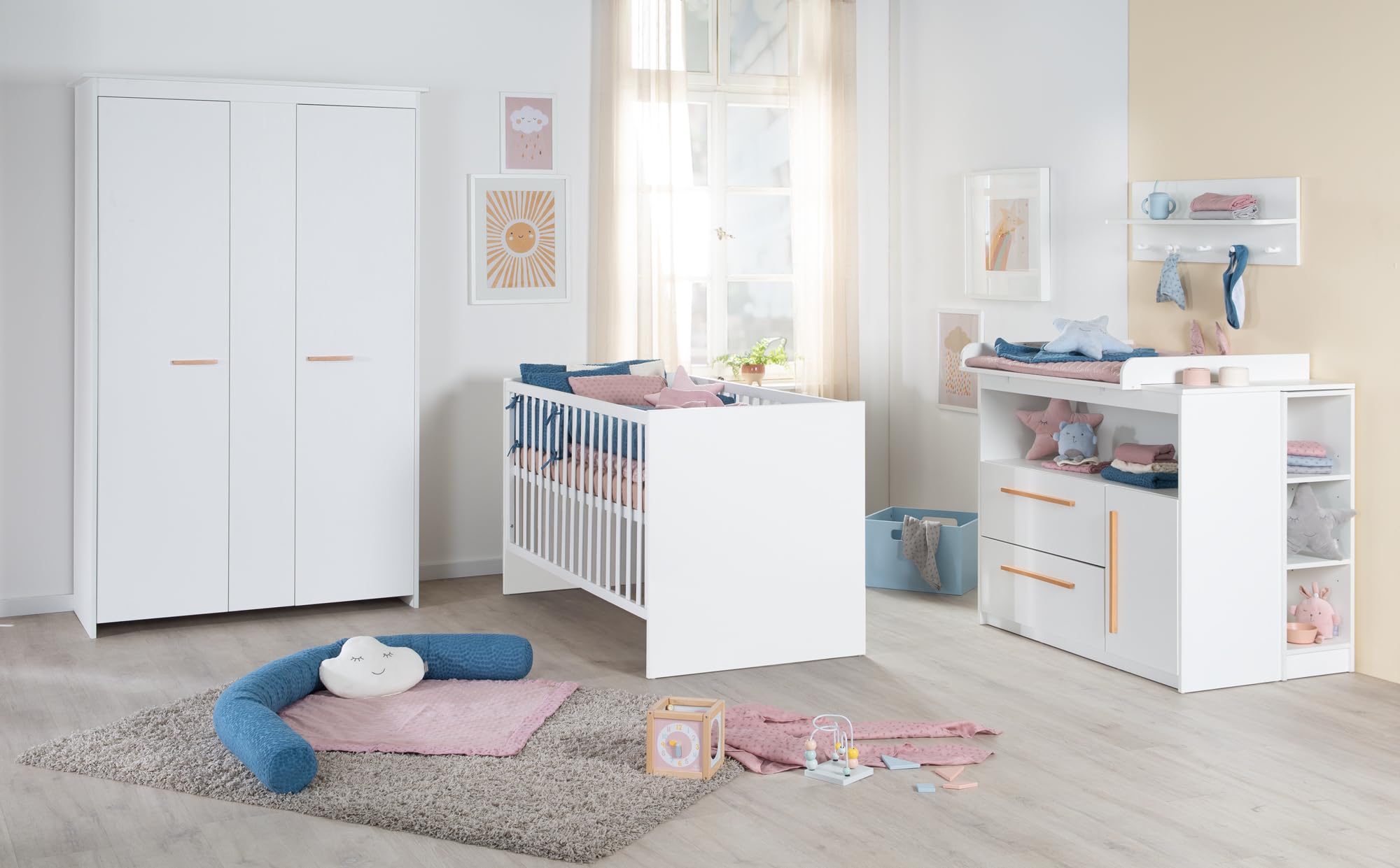 roba Fasciatoio Lilo con fasciatoio rimovibile – Fasciatoio con 2 cassetti e 1 anta – Maniglie in legno – Bianco