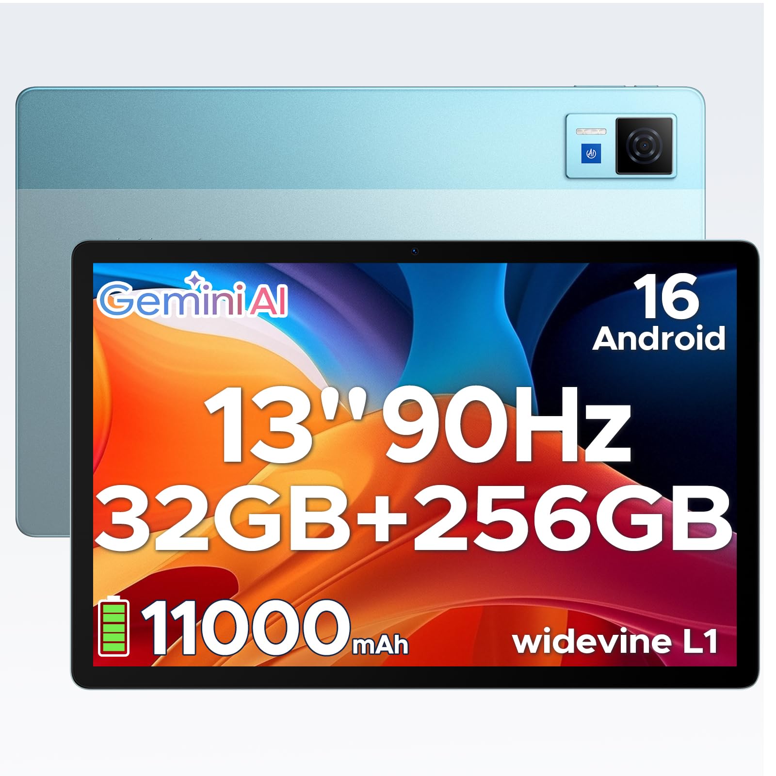 DOOGEE U13 Tablet, FHD+ Tablet 13 Pollici Android 16, 32GB RAM+256GB ROM(TF 2TB) 11000mAh 18W, 2.2GHz UNISOC T7280 Octa-Core Gaming Tablets, 90Hz Widevine L1/13MP/BT 5.0/5Ghz WiFi/GPS/4 Altoparlanti