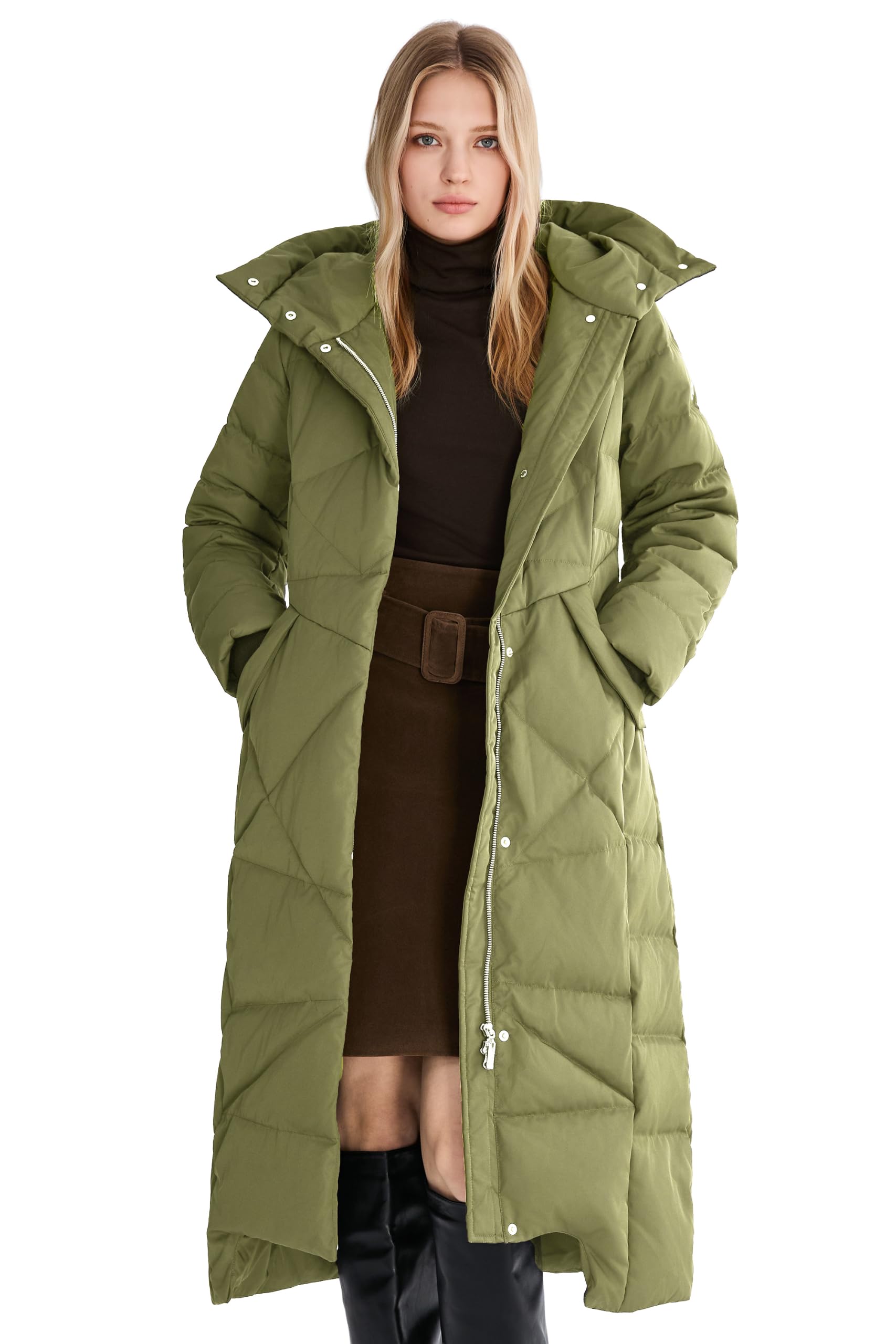 Orolay Women's Winter Long Maxi Down Puffer Coat with Hood | 700 Fill Power, RDS Certified, Warm Winter Puffer Jacket, Water-Resistant & Windproof, 2-Way Zip, 2 Side Pockets