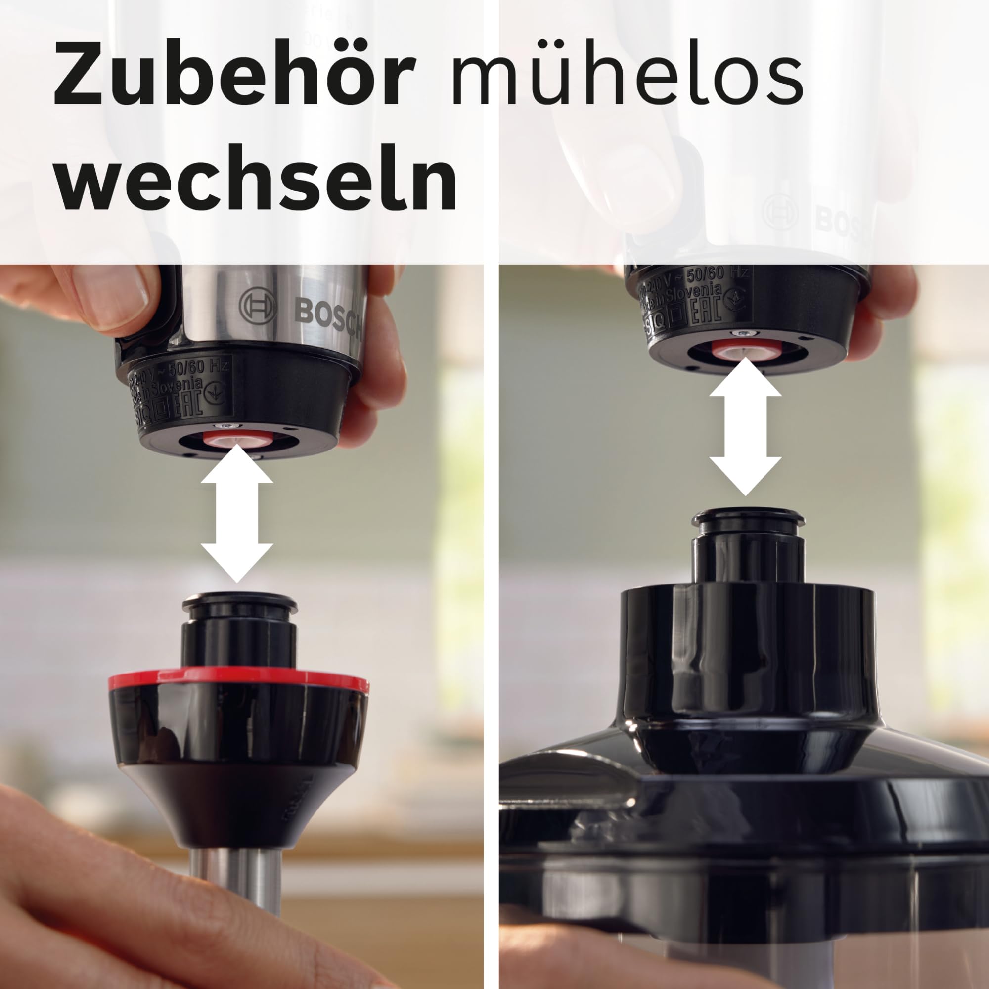 Bosch Stabmixer ErgoMaster Serie 6, mit Zerkleinerer, Schneebesen, Mixbecher, Edelstahl-Klingen, verschleißfreie Keramik-Kupplung, langlebig, Luftkühlung, 1000 W, Edelstahl, MSM6M622