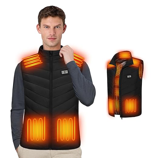 Gilet Riscaldato Uomo Donna, Elettrico Giubbotto Riscaldato Uomo,USB Giacca Riscaldante Elettrico con 11 Elementi Riscaldanti 3 Temp Regolabile per All'aperto, Sci(Batterie Non Incluse)