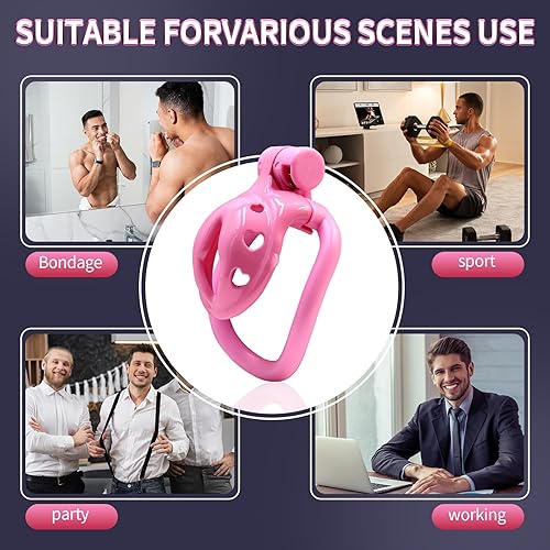Vista 28 de Jaula de castidad Sissy - Jaula ligera para pene ABS + dispositivo de castidad de resina, juguetes sexuales para adultos con 4 tamaños diferentes