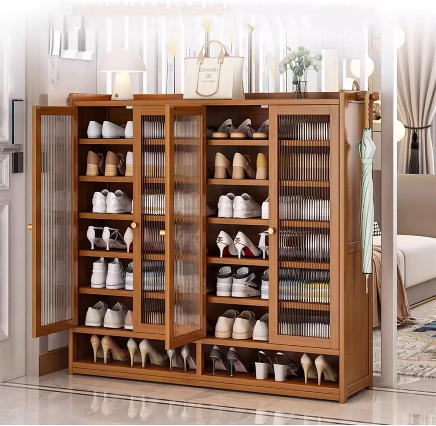 Tier Bamboo Shoe 40 Pair Shoe Cabinet With Doors Bamboo Shoe Shoe