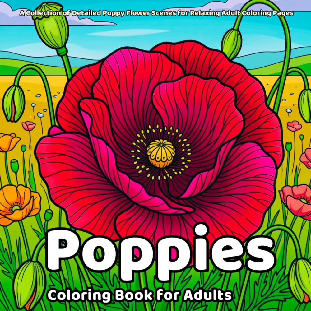 Poppies Coloring Book: A Collection of Detailed Poppy Flower Scenes for Relaxing Adult Coloring Pages