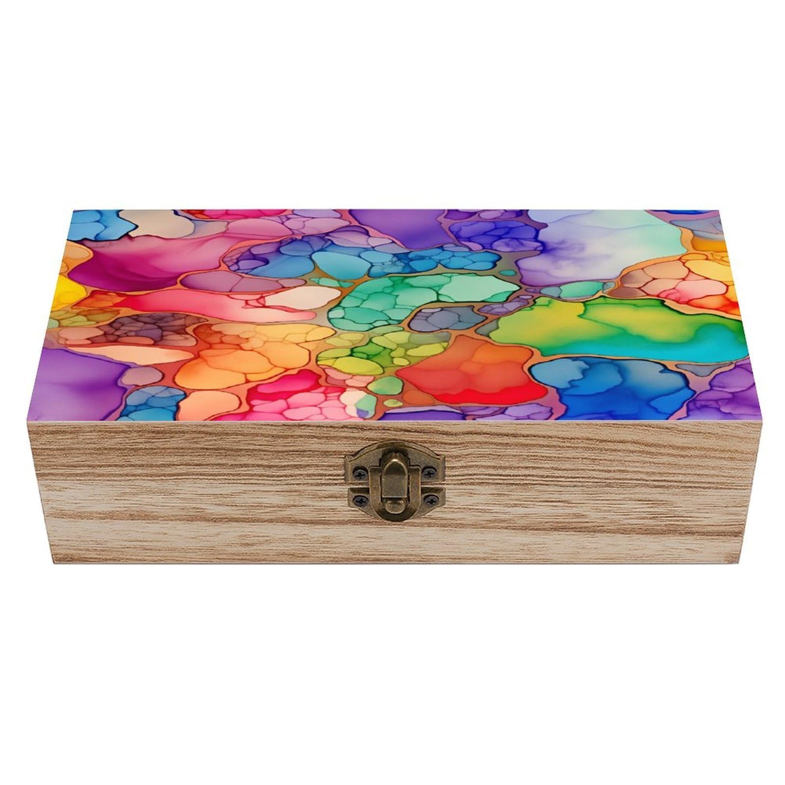 HLBSDM Colorful Abstract Watercolor Vintage Wooden Keepsake Box with Hinged Lid And Locking Clasp, Decorative Storage Box for Jewelry, Trinkets And Small Accessories, Organizer for Home Or Wedding