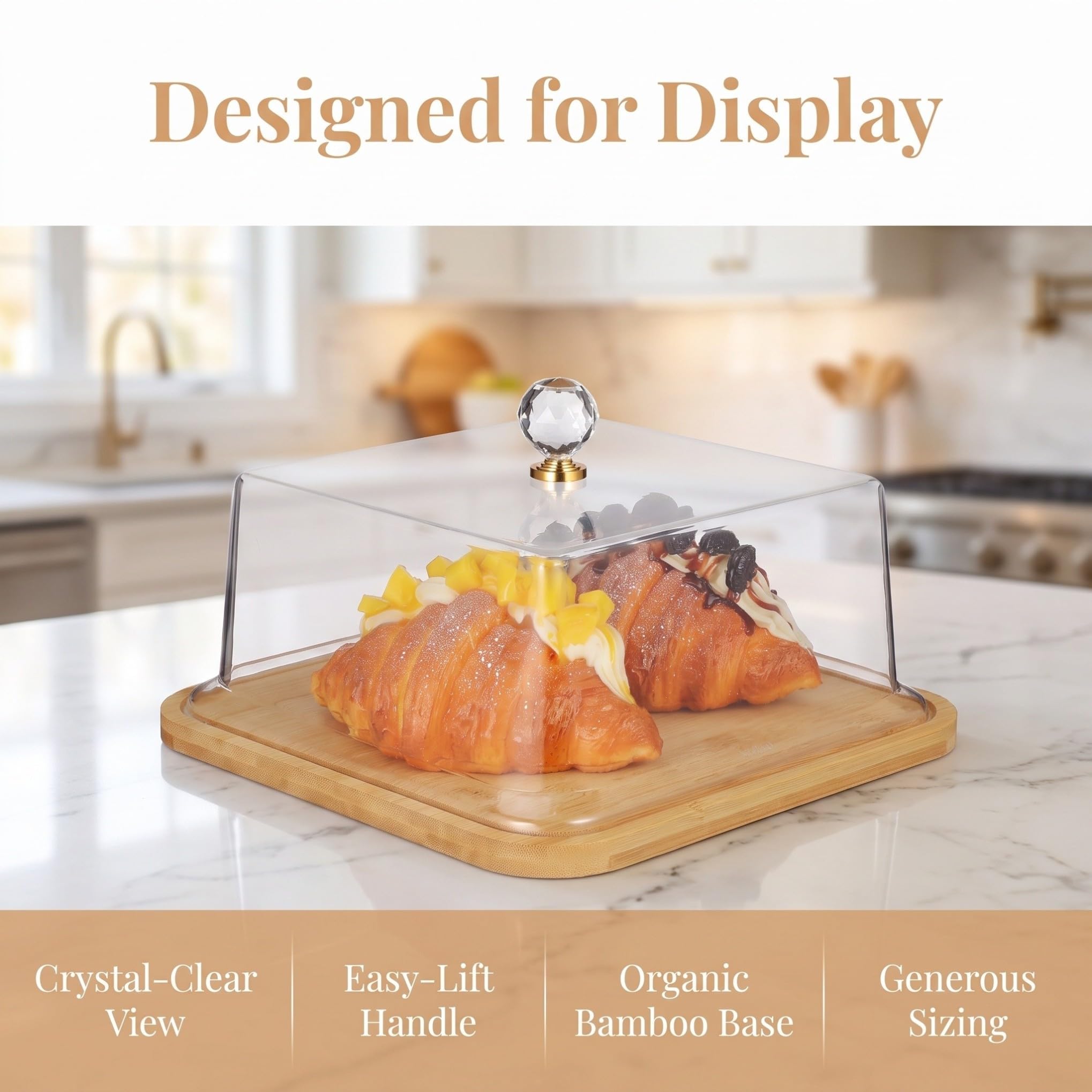 HEMOTON Cubierta Acrílica Transparente para Pasteles con Base de Madera, Soporte para Pasteles con Diseño Simple Que Mantiene la Comida Limpia y Exhibe Dulces Hogar
