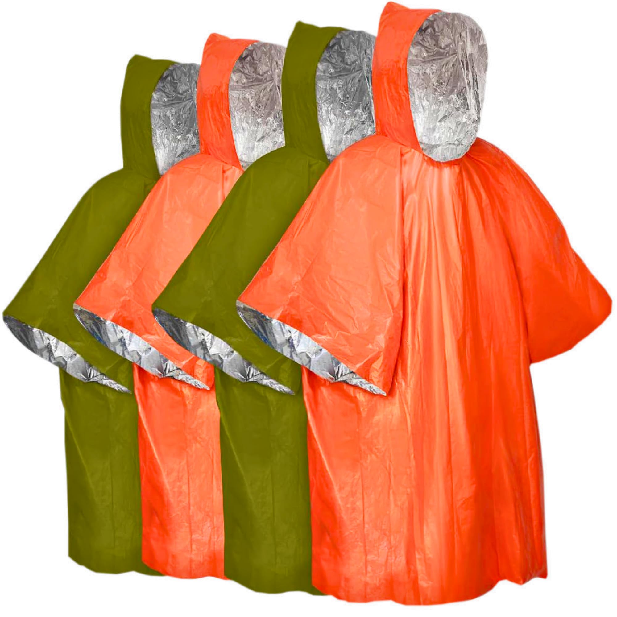 Poncho de supervivencia térmica Mylar, naranja+plata, verde+plata, 1 unidad