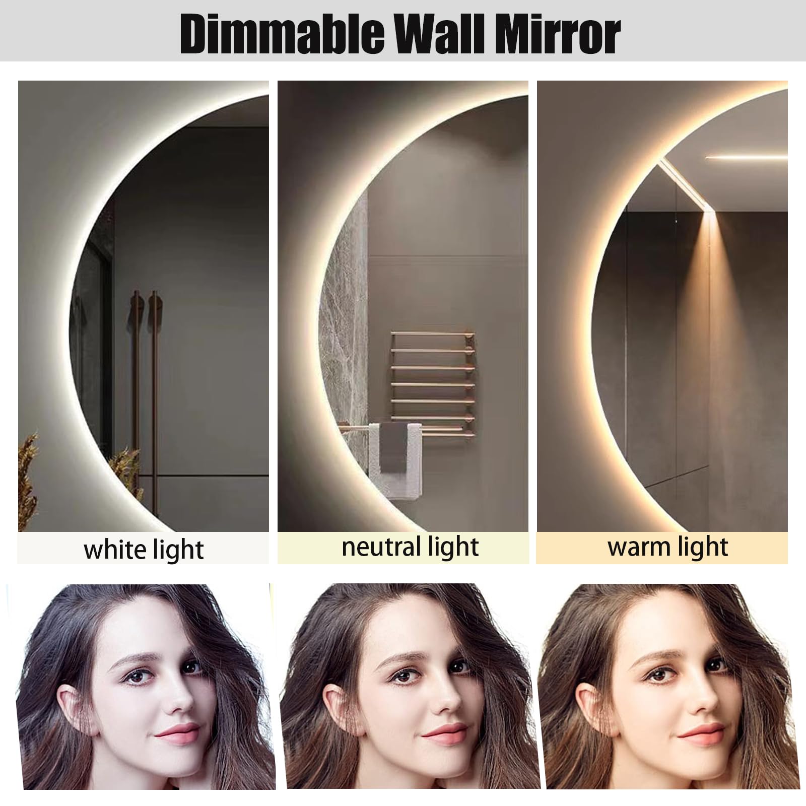 Specchio da bagno a LED, 70 x 100 cm, anti-appannamento, da parete, con illuminazione retrò e interruttore touch dimmerabile, elegante decorazione per la casa