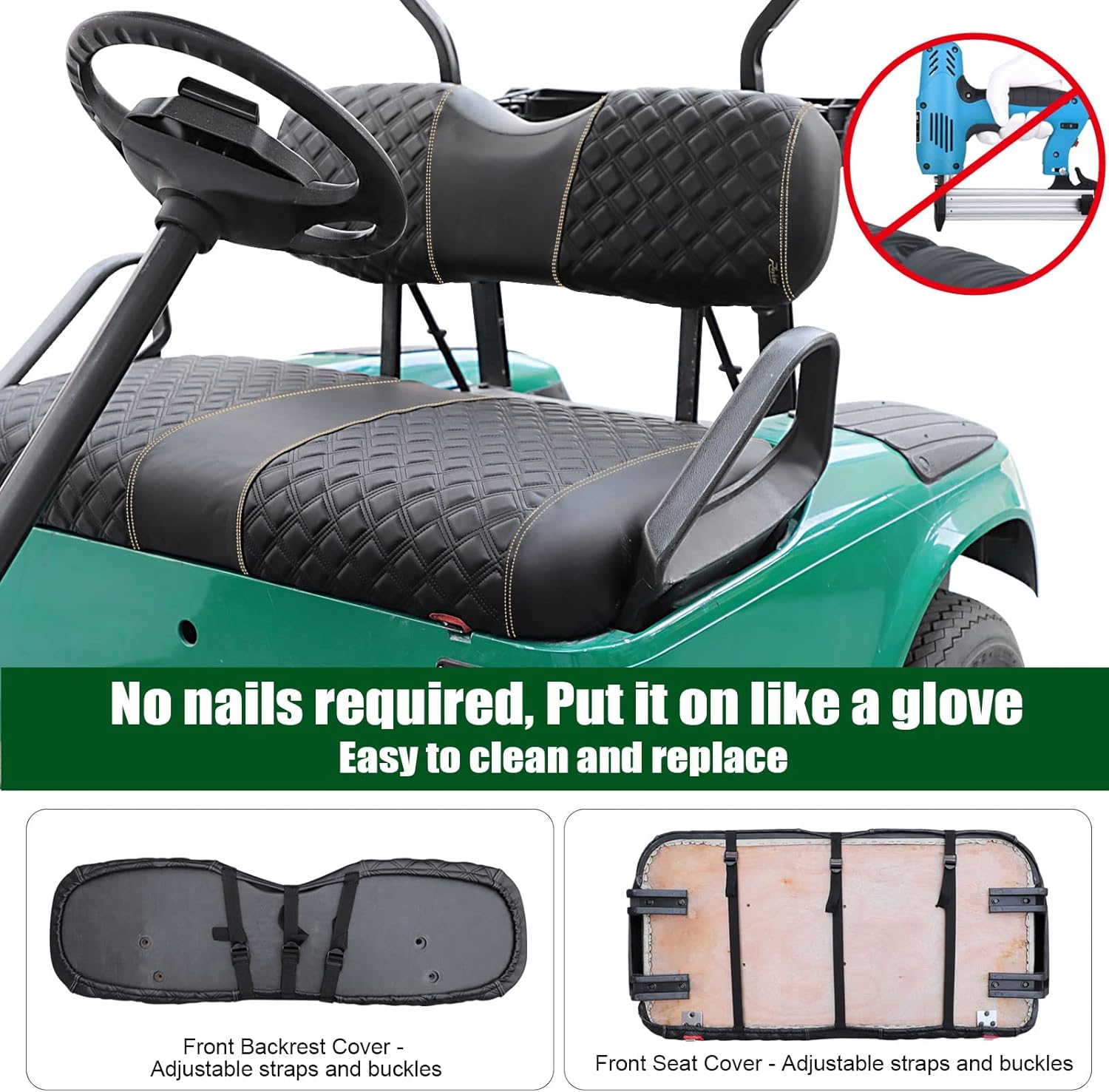 Roykaw Golf Cart Seat Covers Kit Fit for EZGO TXT OEM Ordinary Seat Cushion, Marine Grade Vinyl Material/More Soft and Comfortable, Breathable & Easy to Clean
