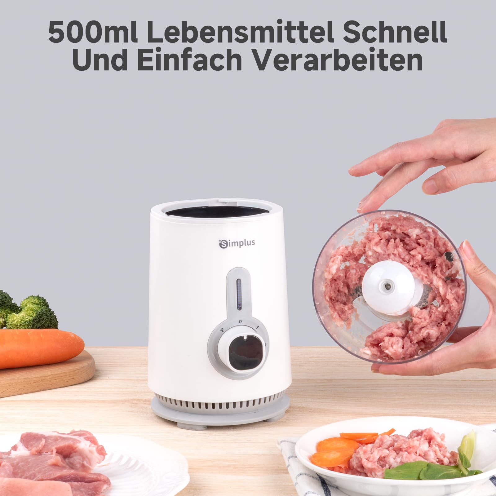 SIMPLUS 3-in-1 Standmixer & Smoothie Maker mit 1,25L Mixbecher, 500ml Fleischwolf & 300ml Mahlbecher, 3 Geschwindigkeitsstufen mit Pulsfunktion, Edelstahlmesser