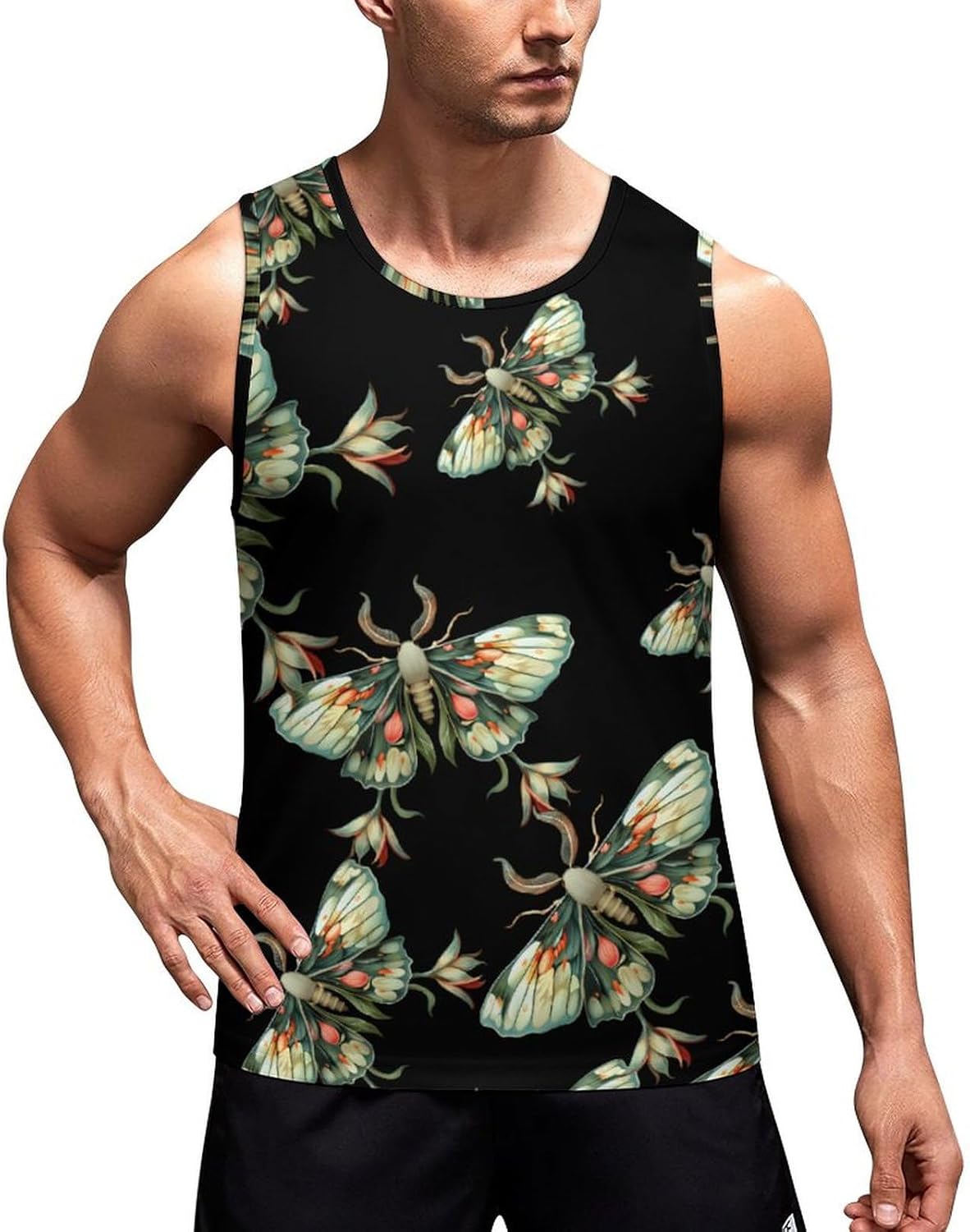 Cute Moth Beautiful Butterfly Insect Men's Tank Top Sleeveless Muscle Shirts Vest Beach T Shirts for Workout Gym