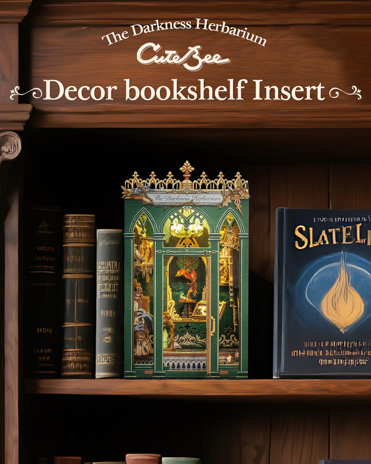CUTEBEE Book Nook Kit - DIY Miniature House Magic Dollhouse Kit for Adults, Booknook Tiny House Bookshelf Decor 3D Wooden Puzzle, Gifts for Family, Friends (The Darkness Herbarium) 1
