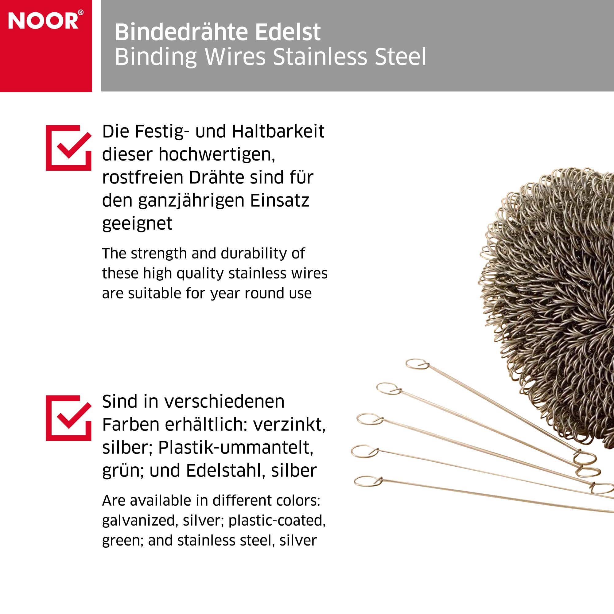 NOOR Bindedrähte Länge ca. 18cm, Durchmesser ca. 1mm - 1000 Stück