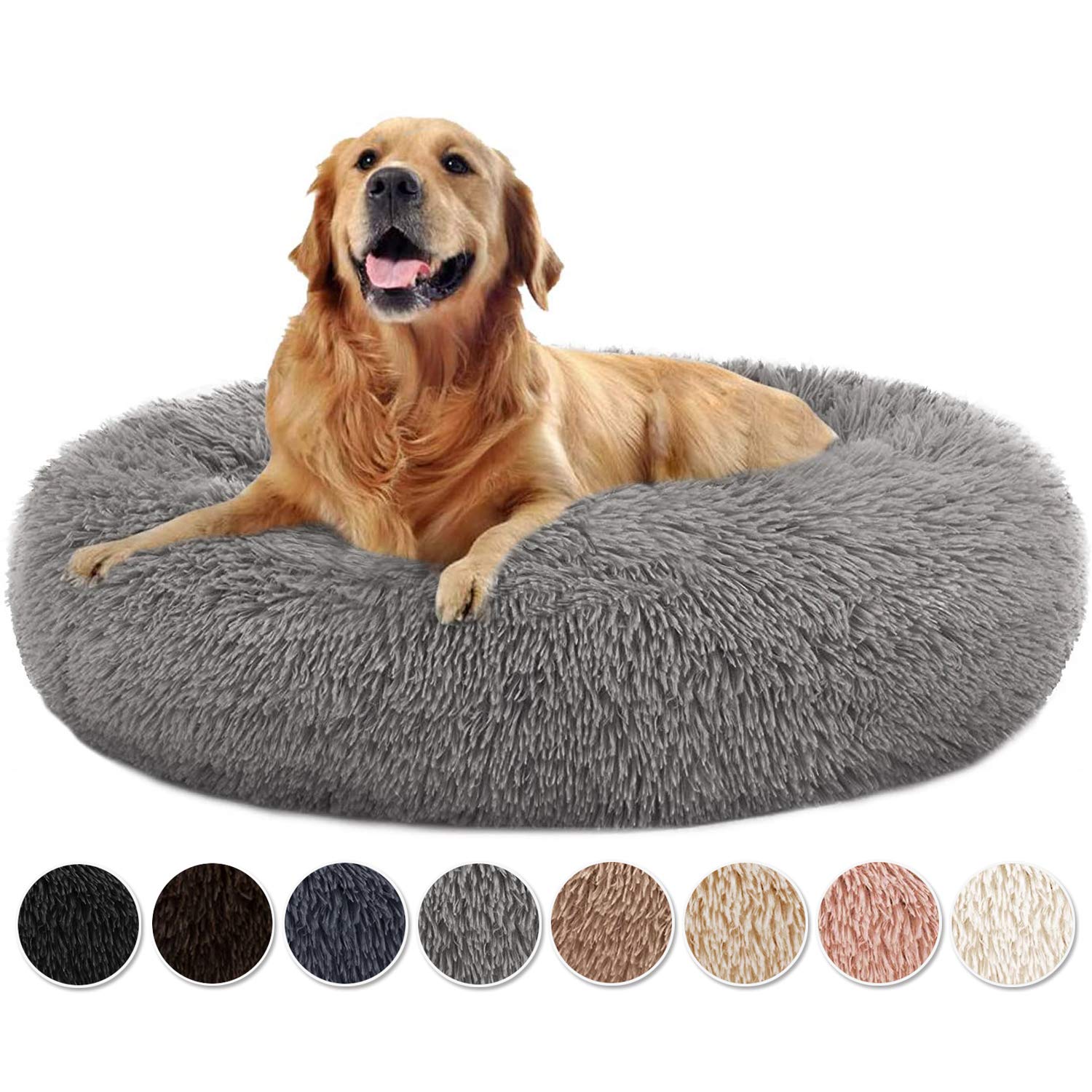Yurun Hundebett, Katzenbett Haustierbett Weiches Katzenbett Für Kleine Mittlere Hunde Katzenliege Katzenkissen Waschbar Warm Plüsch Flauschig Tierbett in Doughnut-Form - Grau 110x110x20cm