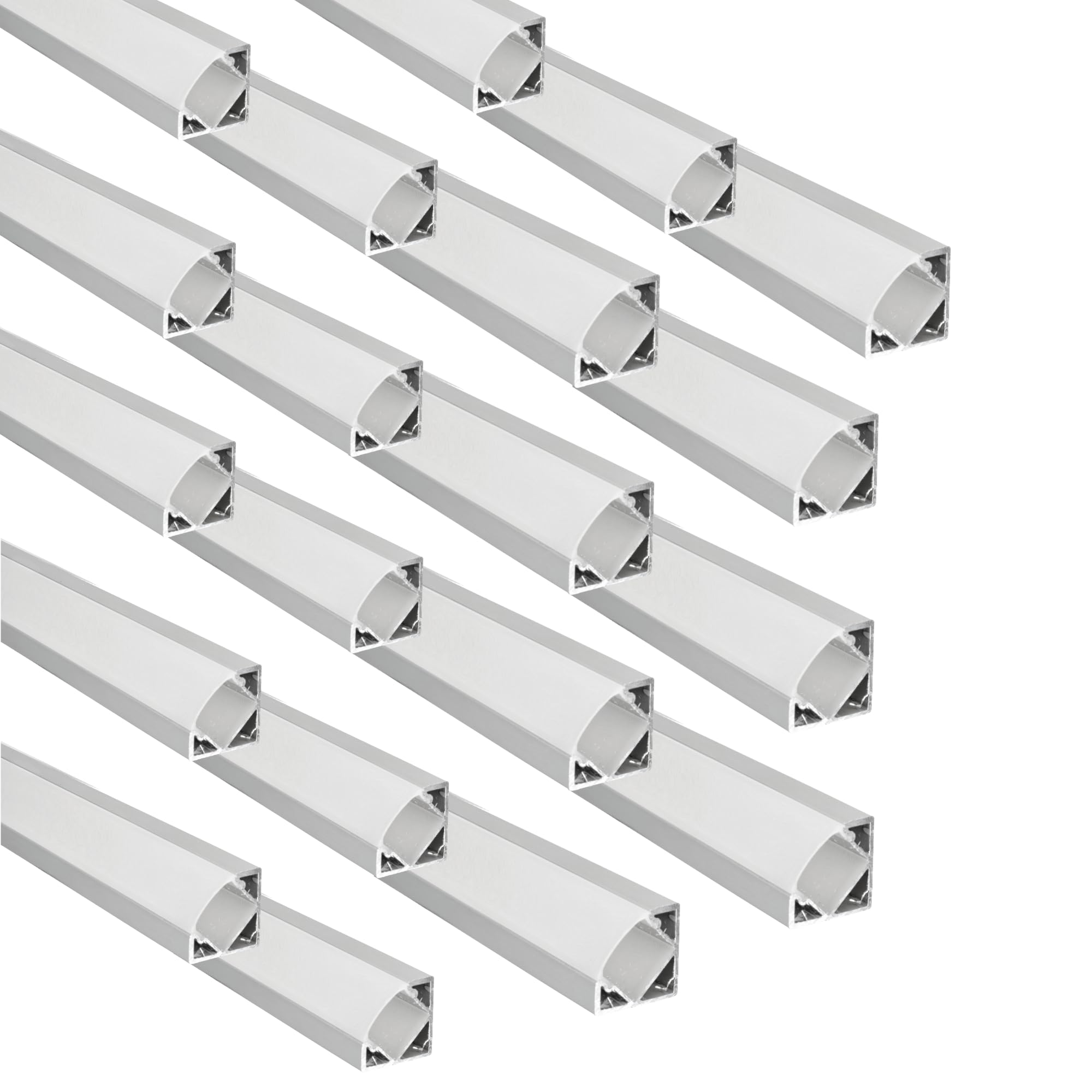 JANDEI - Lot de 20 Profilés en Aluminium en Sections de 1 Mètre, en Forme de V pour l'Installation de Rubans LED dans les Angles à 90°, avec Diffuseur Semi-Transparent, Embouts et Clips de Fixation