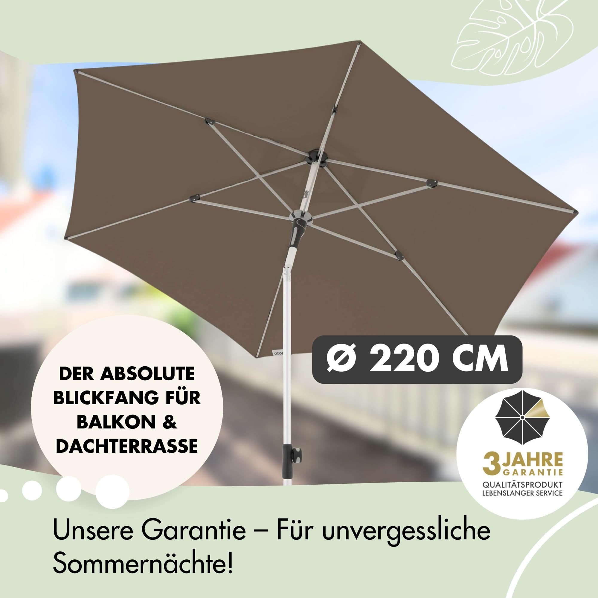 Doppler Sonnenschirm für den Garten SL-AZ Push Up 220 cm Anthrazit I Gartenschirm knickbar I Sonnenschirm mit UV-Schutz 80+ I Gestell aus Aluminium I regenabweisendes Polyester-Schirmdach