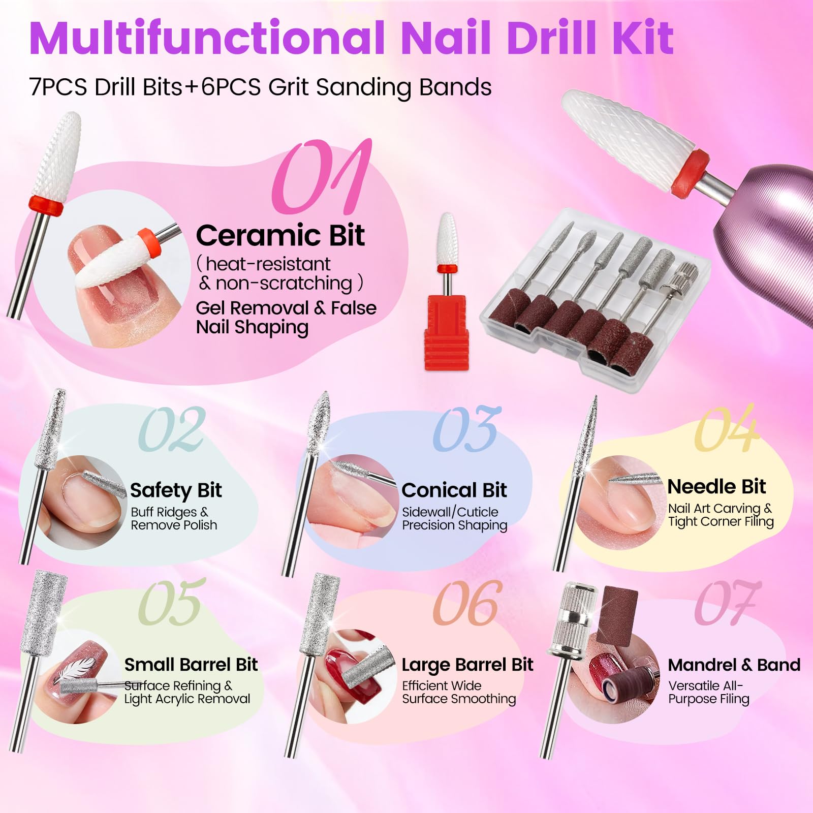 Kit de taladro de uñas con colector de polvo: lima eléctrica de uñas profesional de 20000 RPM con USB para eliminación de gel acrílico, herramienta de manicura y pedicura en bolsa de cosméticos para