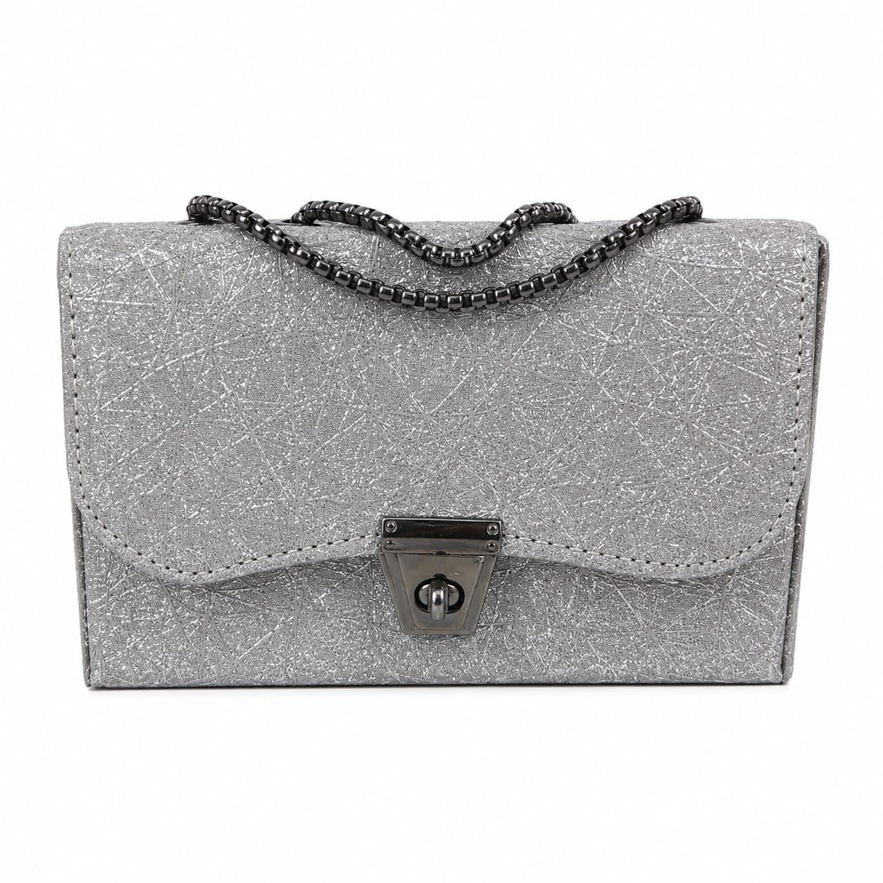 juvora Women's Silver Glitter Clutch Purse | Premium Evening Party Handbag with Chain Strap | Wedding, Bridal, Cocktail | Sling Bag for Women-picture-13