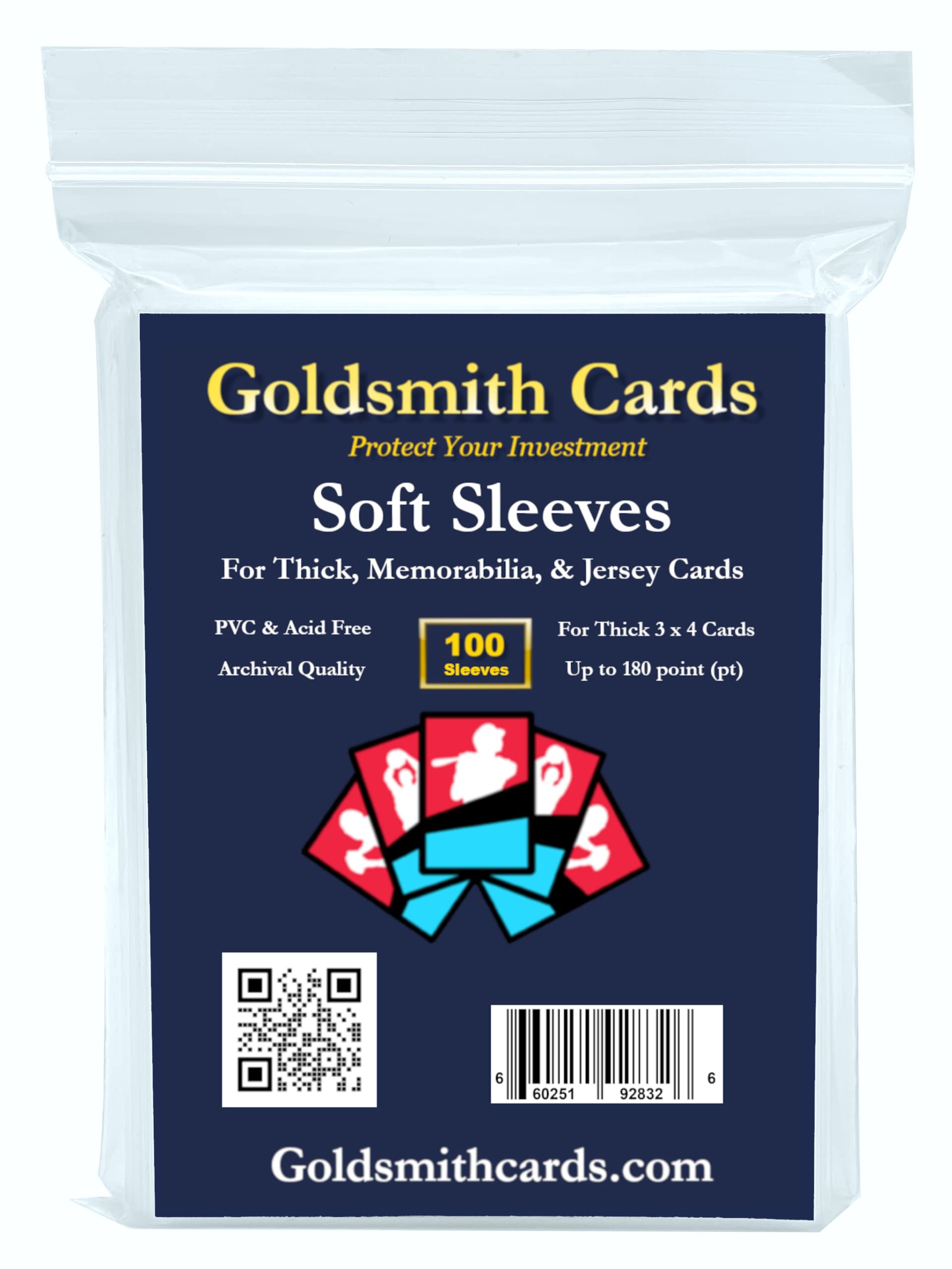Thick Card Soft Sleeves - Goldsmith Cards - Ultimate Protection for Memorabilia, Jersey, and Autograph Cards up to 180 pt (300)
