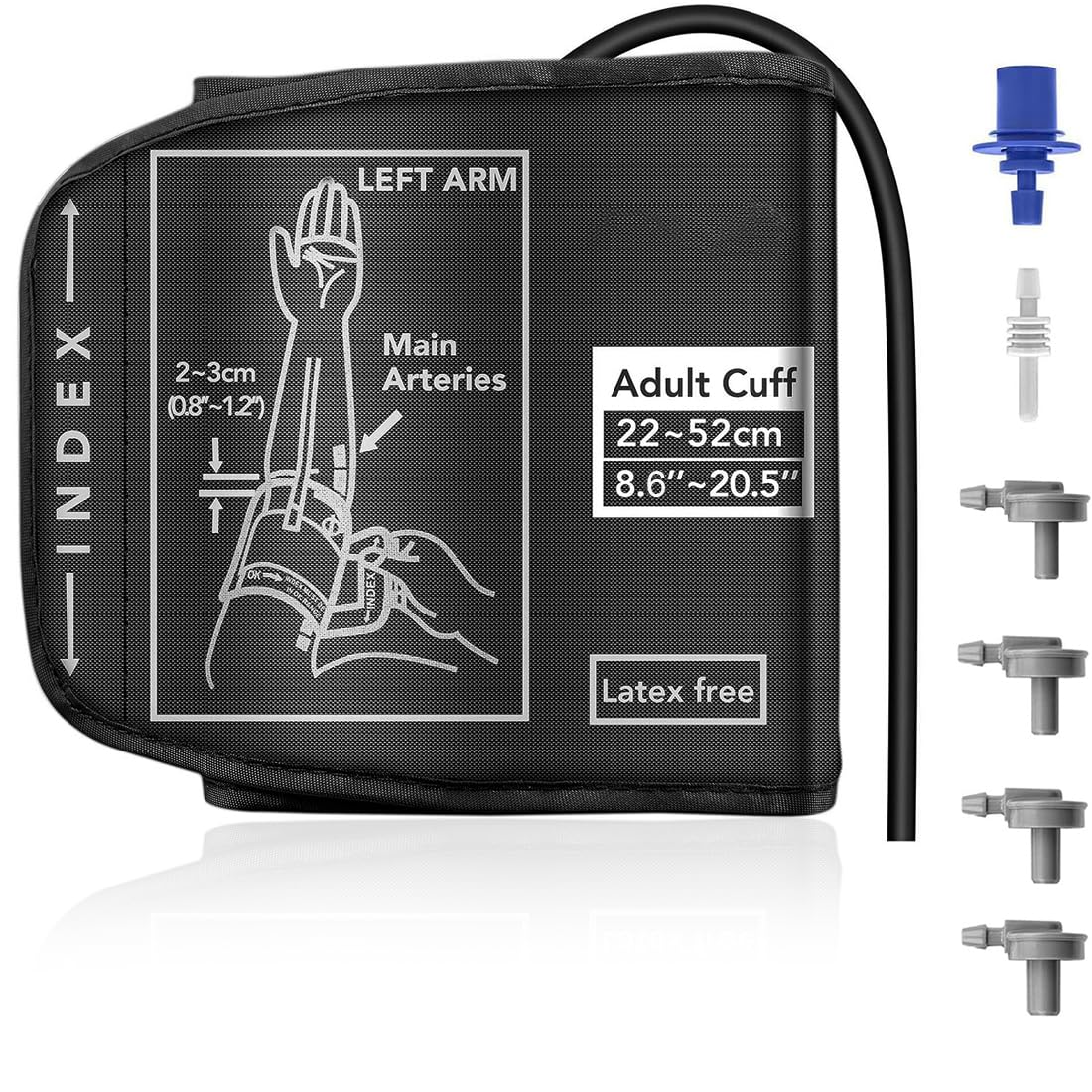 Tensiómetro de brazo de 22-52 cm, extragrande, con 6 articulaciones adicionales, color gris oscuro.