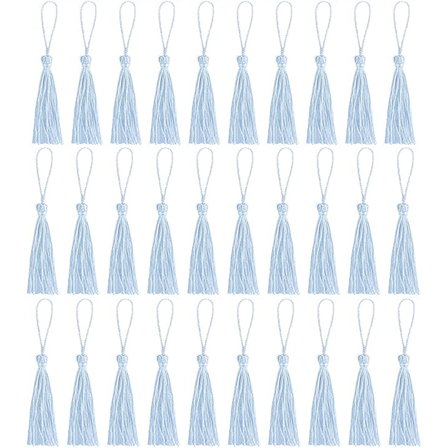 Amdonalo Skyblue 30 Pcs Mini Silky Tassels For Handmade Bookmarks, Resin Diy Craft Supplies And Home Decor (Skyblue)
