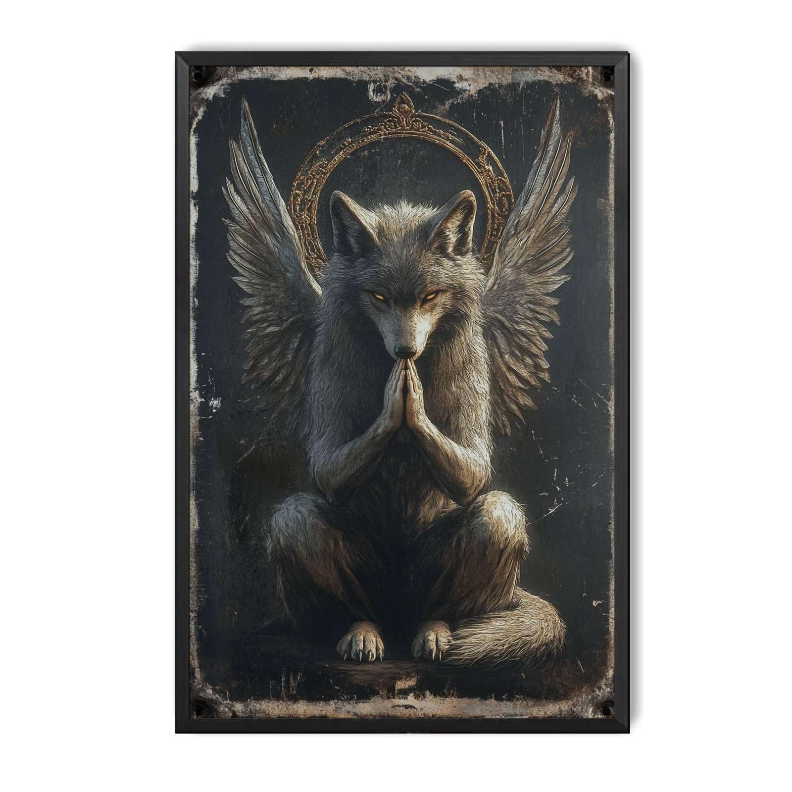 peiyeety Metal Tin Sign Winged Wolf Vintage Decorative Wall Art,Retro Mystical Animal Rustic Plaque for Home Living Room Bedroom Man Cave,8x12 Inch