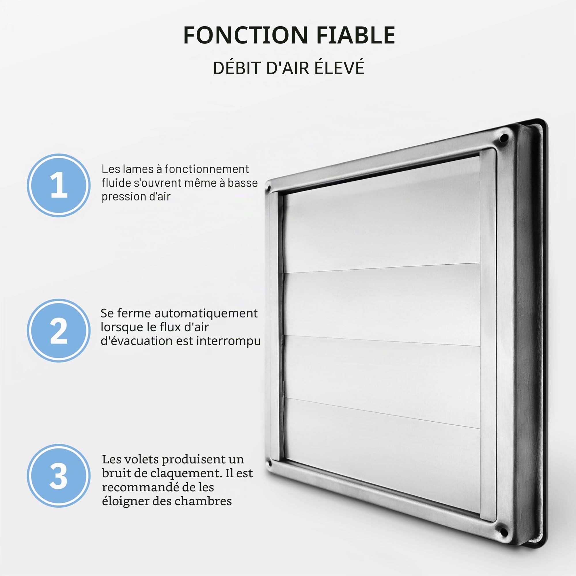VKE Grille Ventilation 150 mm Grille Inox Anti-retour à Lamelles Mobiles Fermeture Automatique Grille de Hotte Résistant aux Intempéries/Mesure carrée 184x184mm / Aeration Inox