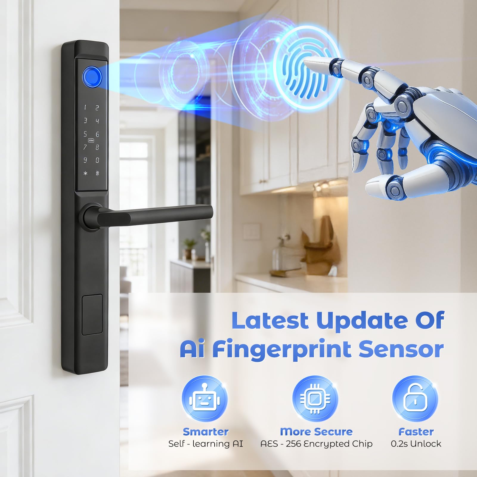 Cerradura inteligente de huella dactilar, cerradura de puerta inteligente con asa y teclado táctil, cerradura de huella dactilar semiconductor, RFID/APP/Código/Control remoto, para