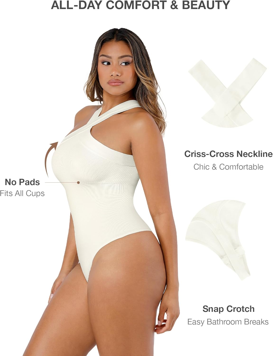 Lover-Beauty Women Shapewear Tummy Control Bodysuit Halter Bodysuit Thong - Image 4