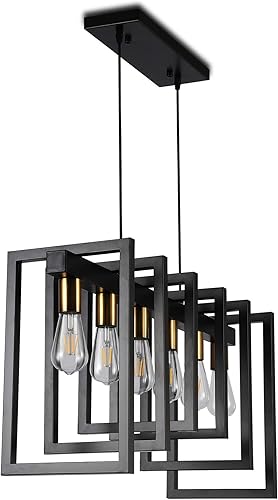 Miniatura 17 de SomSom Lámpara de isla de cocina moderna para lámpara colgante de cocina, lámpara de techo de 5 luces, lámpara colgante industrial, negro mate