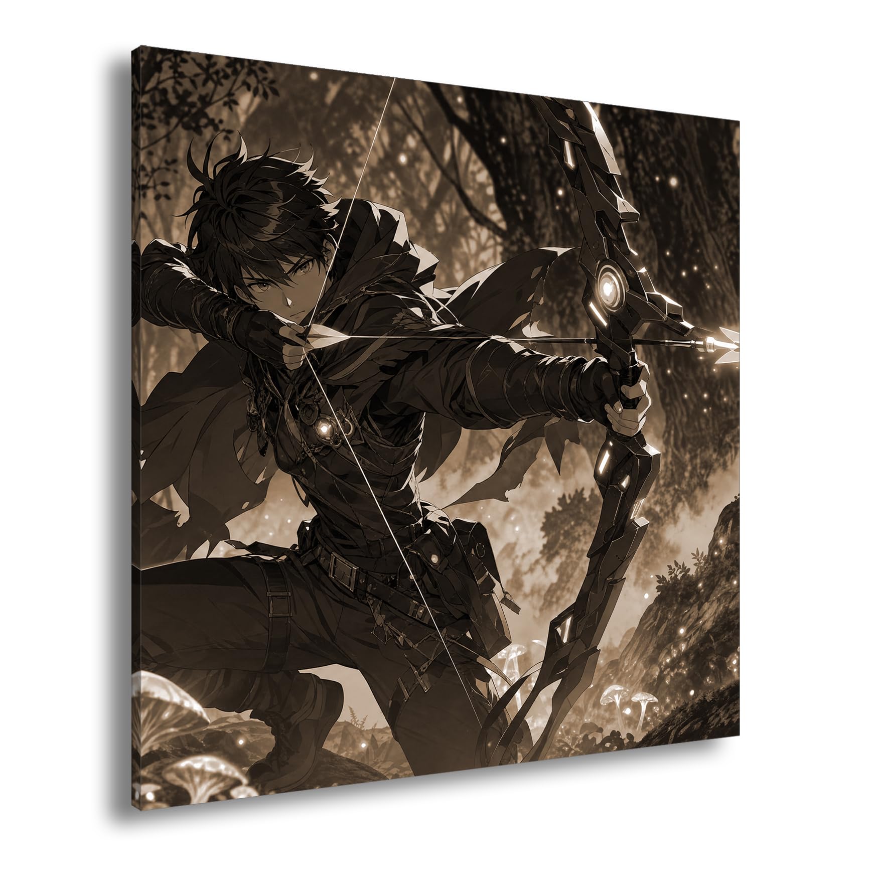 deyoli Obraz na płótnie Młody łucznik w magicznym lesie 40 x 40 cm Sepia